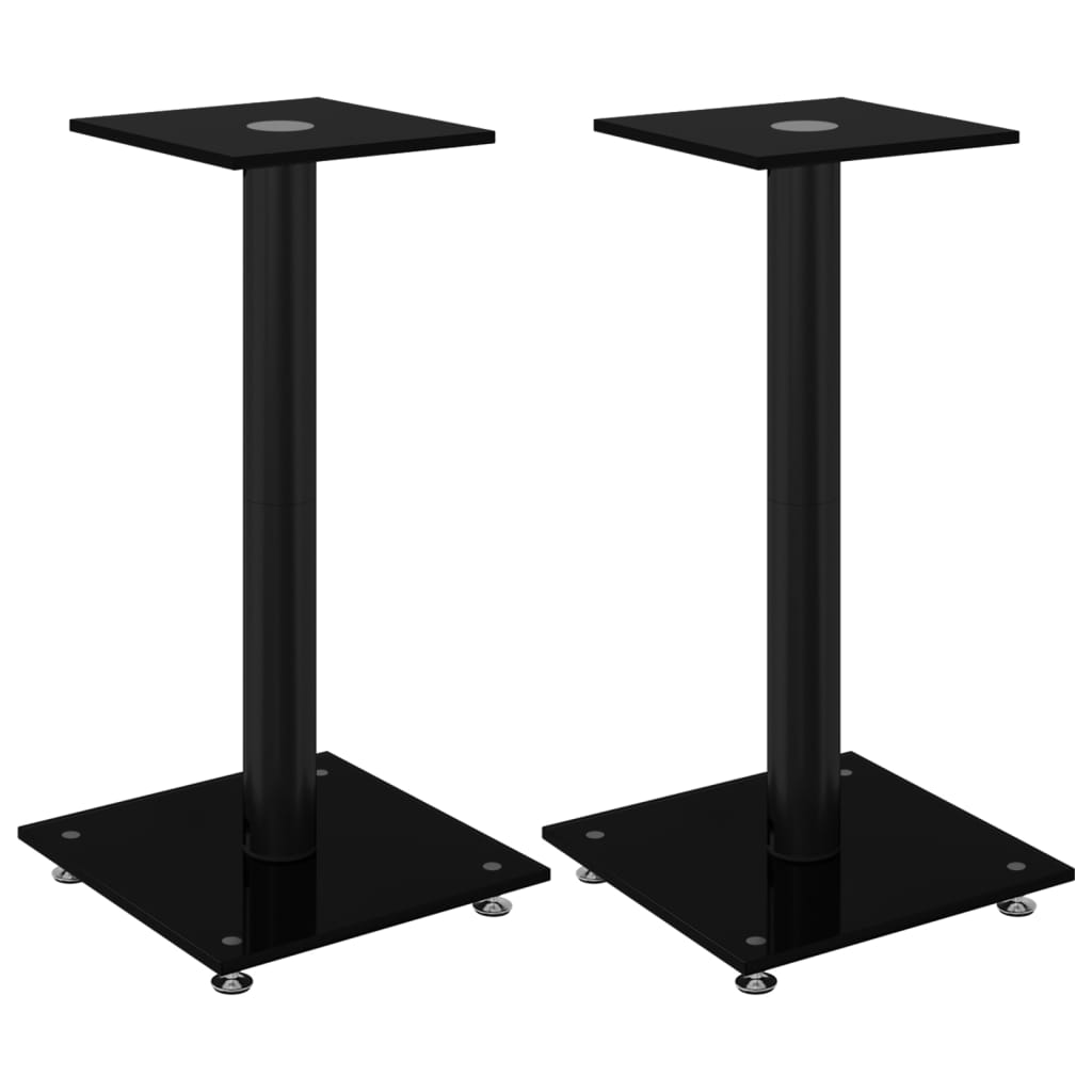 vidaXL Soportes de altavoces 2 uds vidrio templado 1 pilar Color Negro,  Negro y plateado,  Plateado y mas