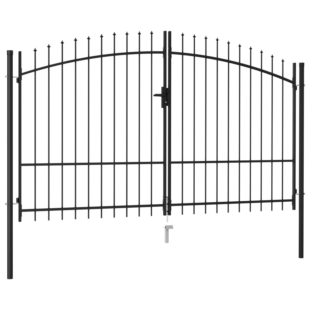 vidaXL Cancela de Valla Doble con Puntas Acero Negro Puerta Jardín Dimensiones 3 x 1.25 m,  3 x 1.5 m,  3 x 1.75 m y mas
