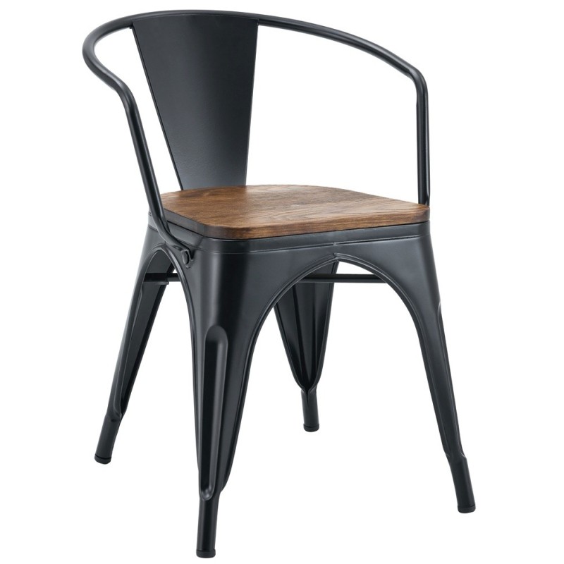 ORION91oficial® - Sillón Acero BETA EDITION Negro🖤Mate y Asiento Madera (71x52,5x52 cm) Estilo Industrial, Comedor, Hostelería, Oficina, Salón, Teletrabajo, Cocina - spaziOrion91