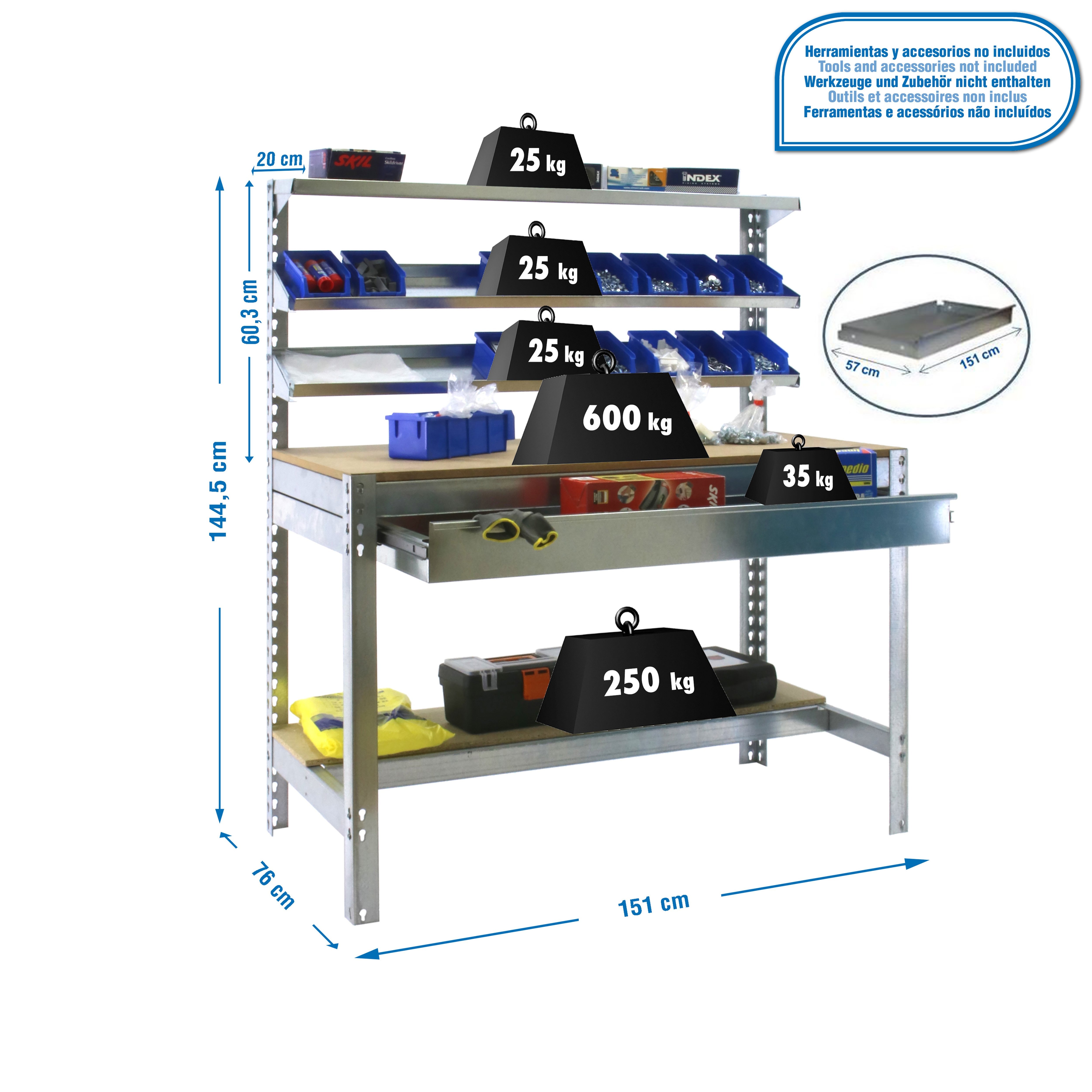 Mesa de Trabajo SIMONRACK Simonwork bt1 box 1500 galva/madera