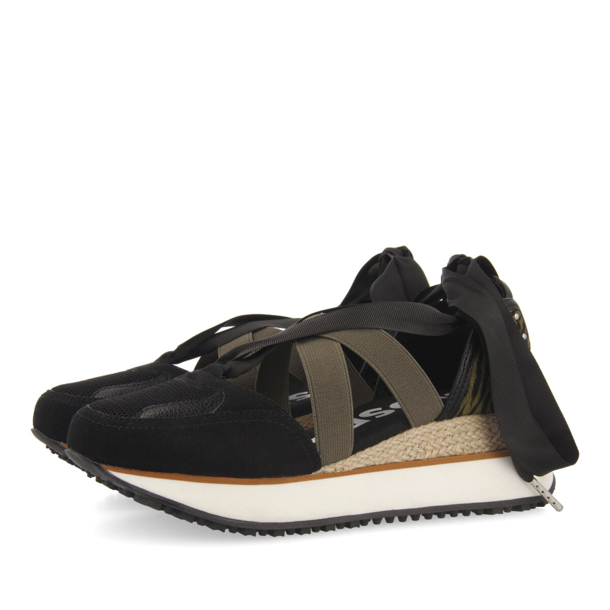 Gioseppo Sandalias Negras Espadrille con Animal Print y Cuña de 6 Cm para Mujer