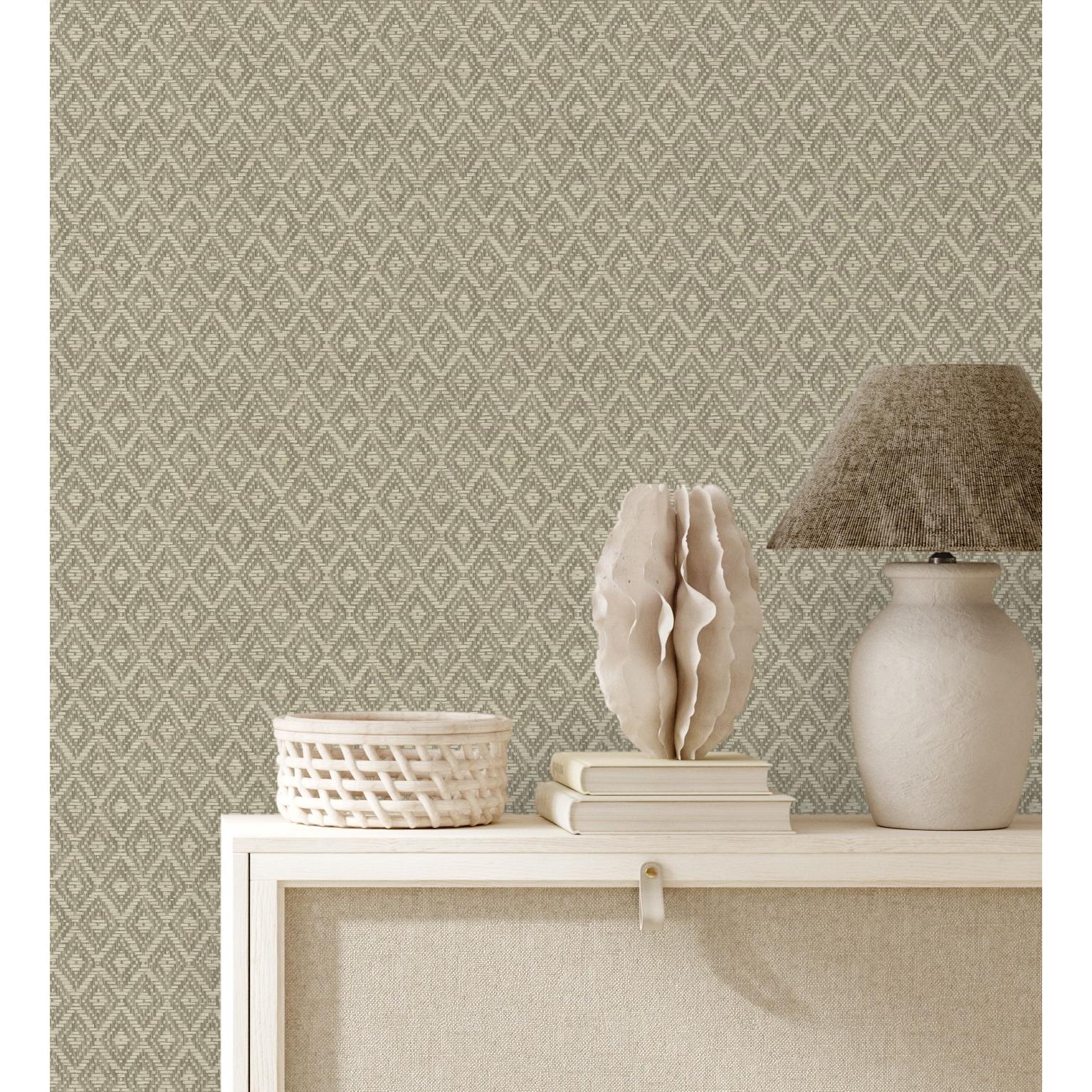 Papel pintado vinílico ecológico de rombos de fibra vegetal en relieve - Kaylan 681467 de GAULAN - Rollo de 10 m x 0,53 m