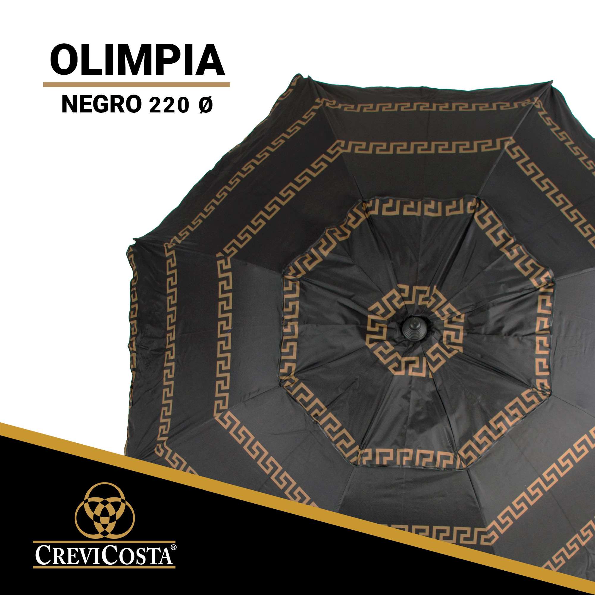 Sombrilla 220 cm OLIMPIA NEGRO con Espiral y Poste de Recorrido Total. 8 Varillas. PROTECCIÓN Total contra los Rayos UV - CREVICOSTA QUALITY MARK MARCAS DE CALIDAD