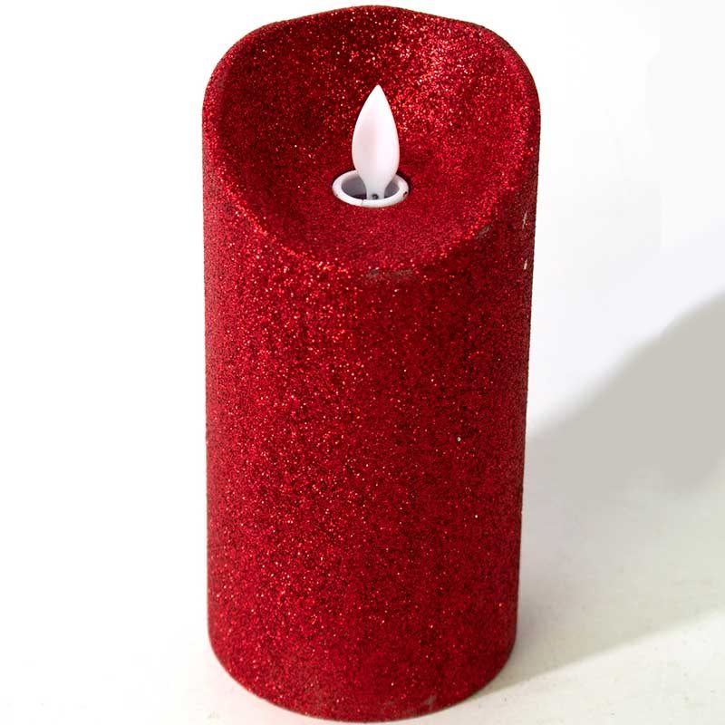 Gerimport Vela LED Glitter Rojo Ø7,5x15 Cm - Espíritu de la Navidad - Decoración Elegante y Festiva