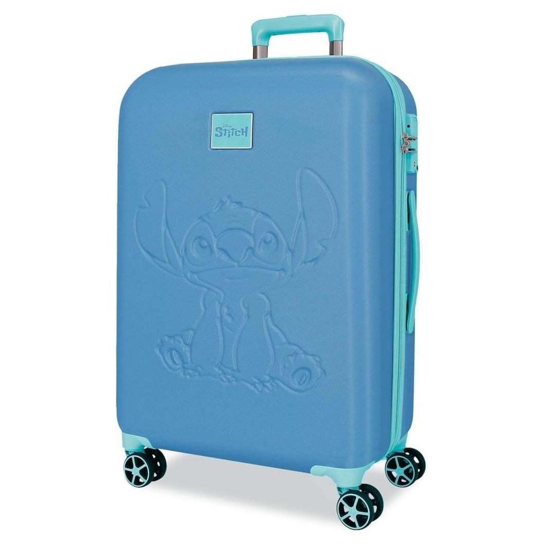 Maleta mediana expandible Travelling with Stitch azul 26x44x60 cm. Dura e impermeable 4 ruedas