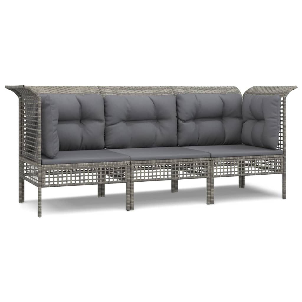 vidaXL Set de muebles de jardín 3 pzas y cojines ratán sintético gris en modelo 2x corner + footrest/2x Esquina + centrales | acolchados duraderos para sofás de jardín terraza exterior