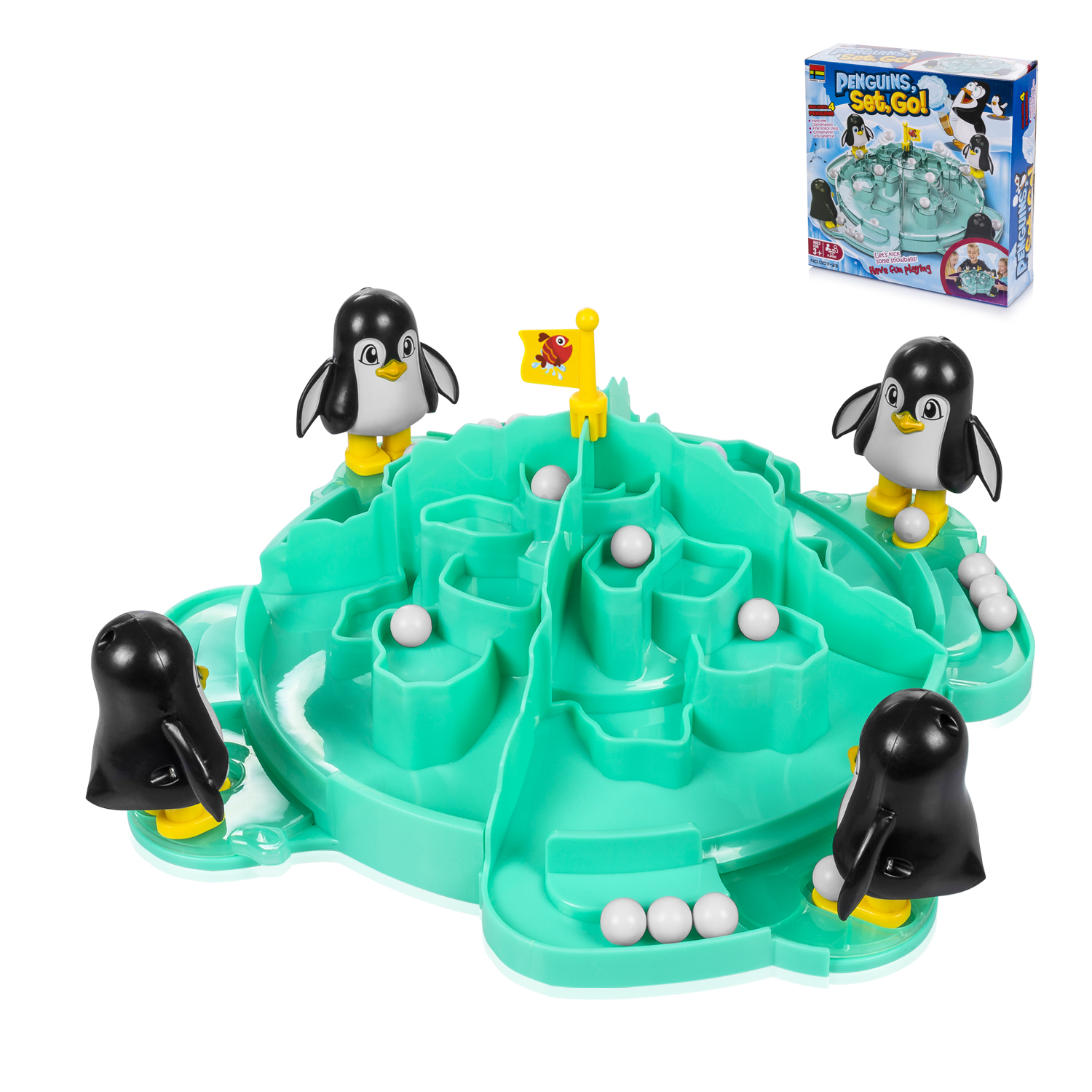 DAM. Pingüinos Lanza Bolas de Nieve. Juego de mesa de habilidad para 2 a 4 jugadores. 31x12x31cm.
