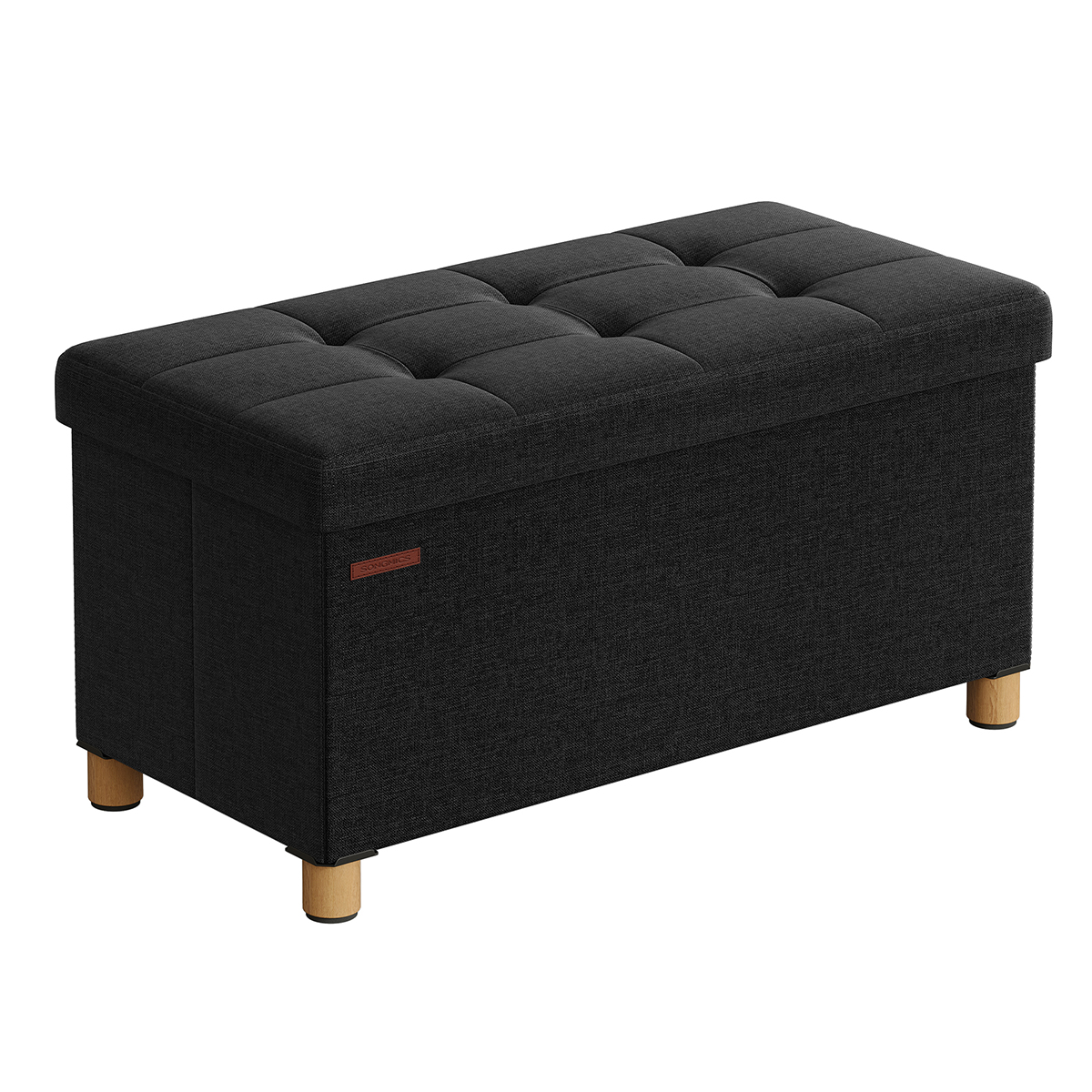 SONGMICS Puff Almancenaje, Banco Almacenaje, Taburete con ReposapiÉs, Plagable, Banco con Almacenamiento, 38 x 76 x 40, para Sala de Estar, Dormitorio, Gris Oscuro/Azul Vaquero Claro/Gris Claro/Negro