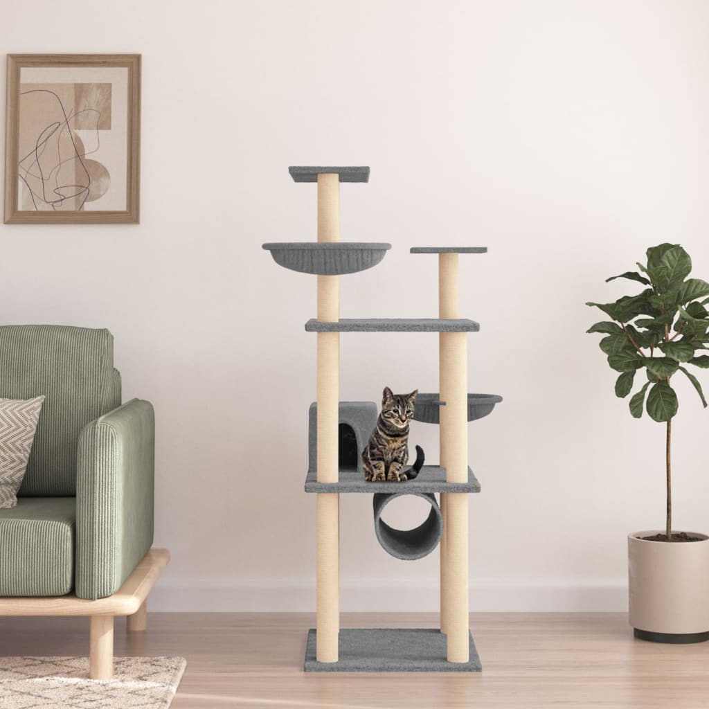 vidaXL Rascador para Gatos con Postes Árbol Torre de Escalada Sisal Color Crema,  Gris claro,  Gris oscuro y mas