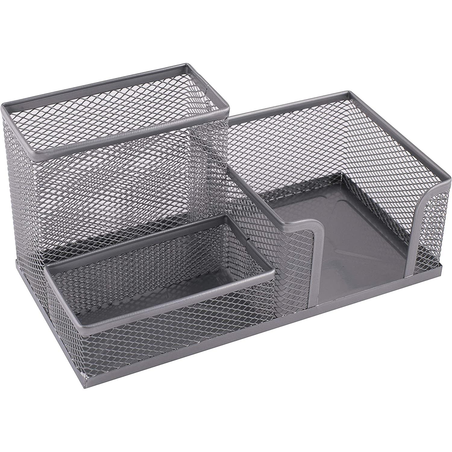 GREATOOL Organizador de Escritorio ,Portalápices Organizador de Mesa de Metal, Bandeja de Oficina con Soporte de Malla,205 x 103 x 98 mm, Gris