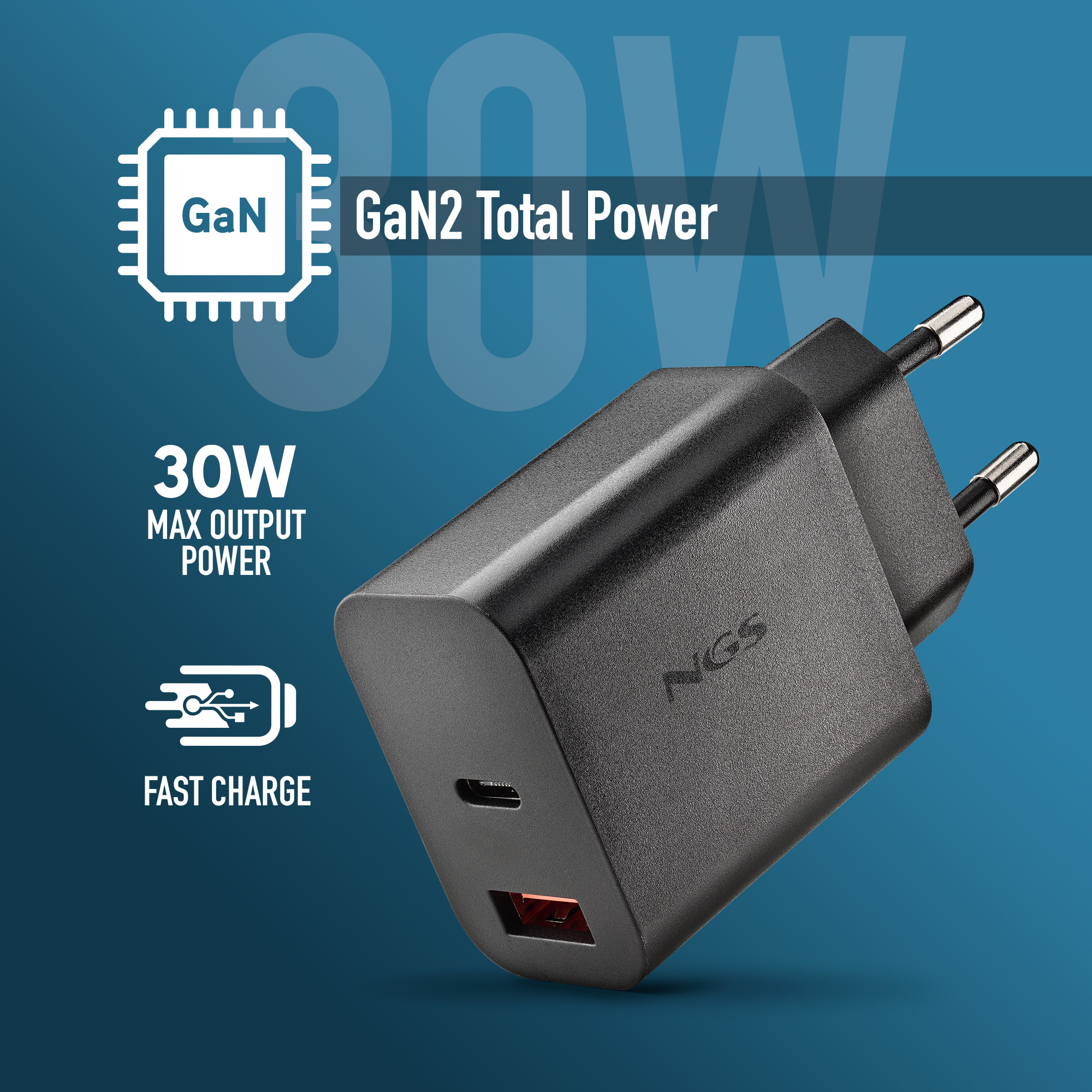 Cargador Universal NGS ERA BLACK 45W, 30W y 20W con USB-C y USB-A | Carga Rápida PD, QC 3.0 y PPS | Diseño Compacto y Alta Compatibilidad