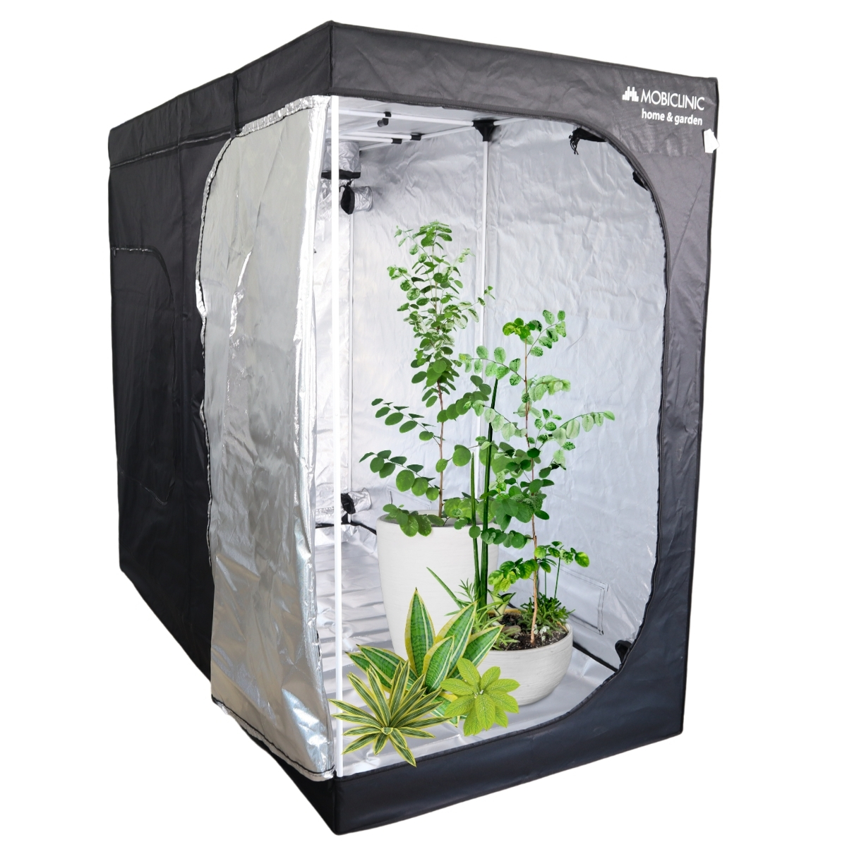 Armario de Cultivo Interior Growbox Mobiclinic Talla S 80x80x160 cm | Talla M 120x120x200 cm | Talla L 240x120x200 cm Reflectante Premium Mylar 97% Hidropónico Impermeable Fondo Desmontable Tejido Nylon Grueso Estructura Resistente Grow Tent.