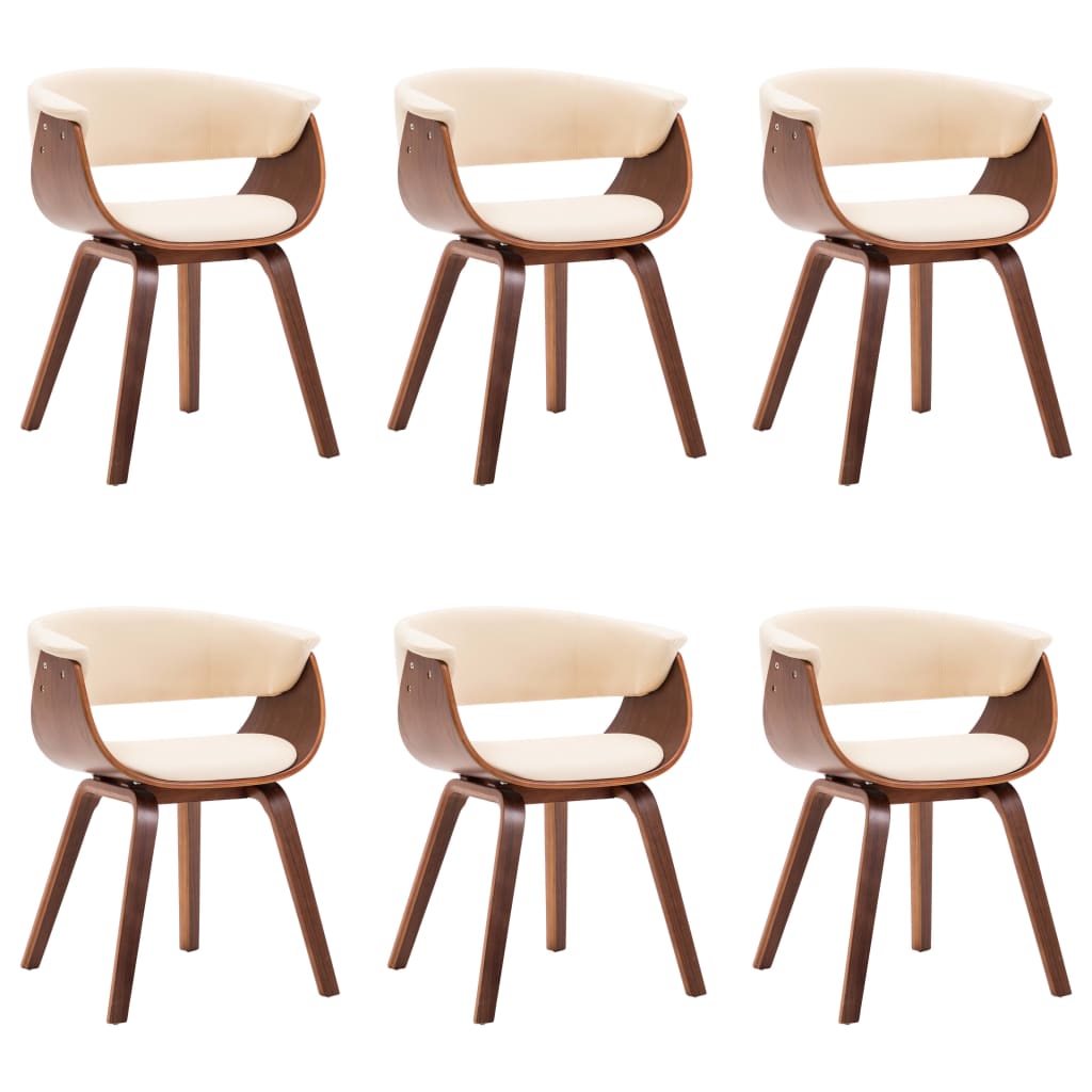 vidaXL Sillas de comedor 6 uds madera curvada y cuero sintético crema