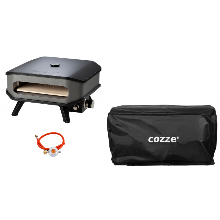 COZZE Forno per pizza a gas 13" con termometro, fino a 400°,  34 x 34 cm, include erogatore e copertura