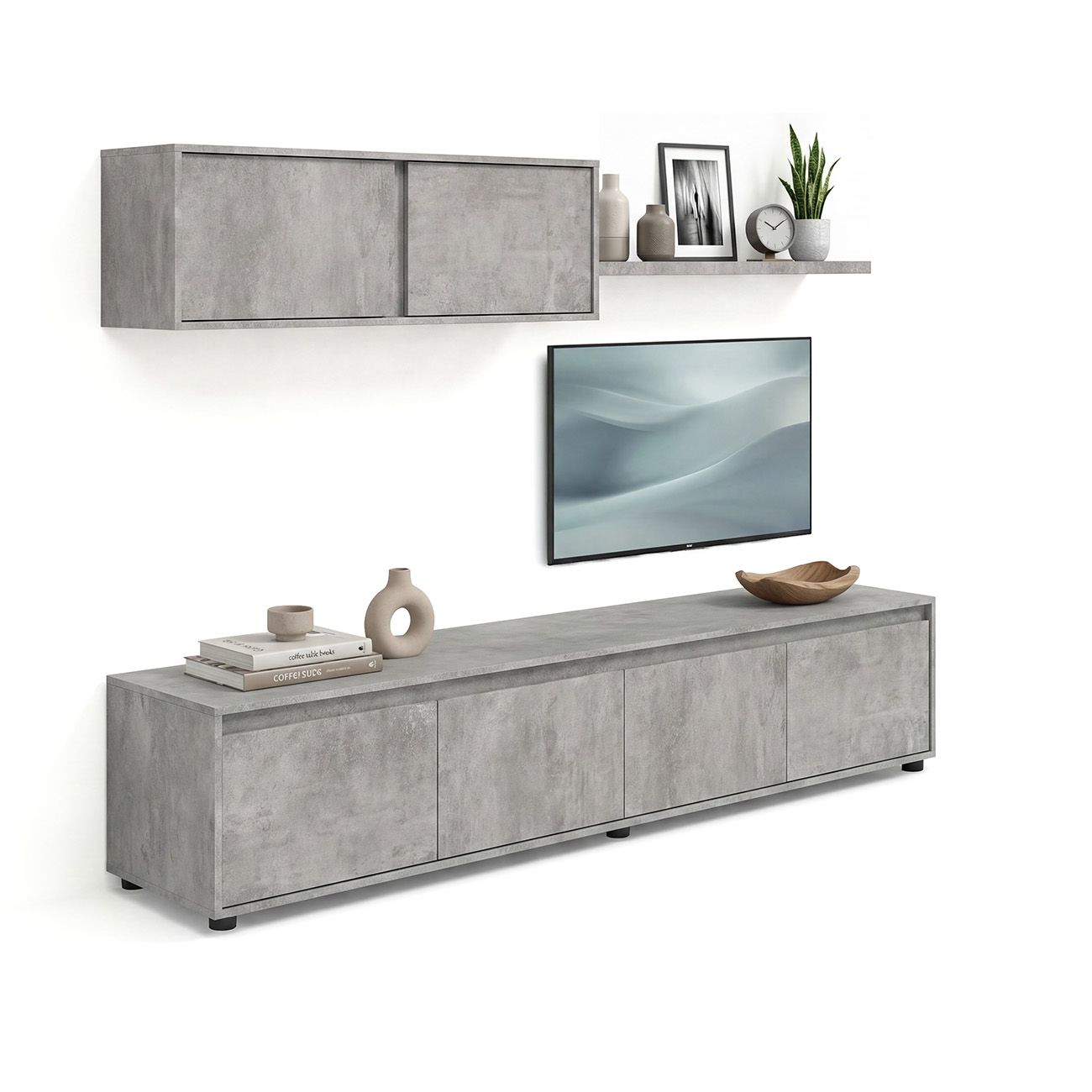 duehome - Salón con mueble de TV y estantería 200 cm Arlet