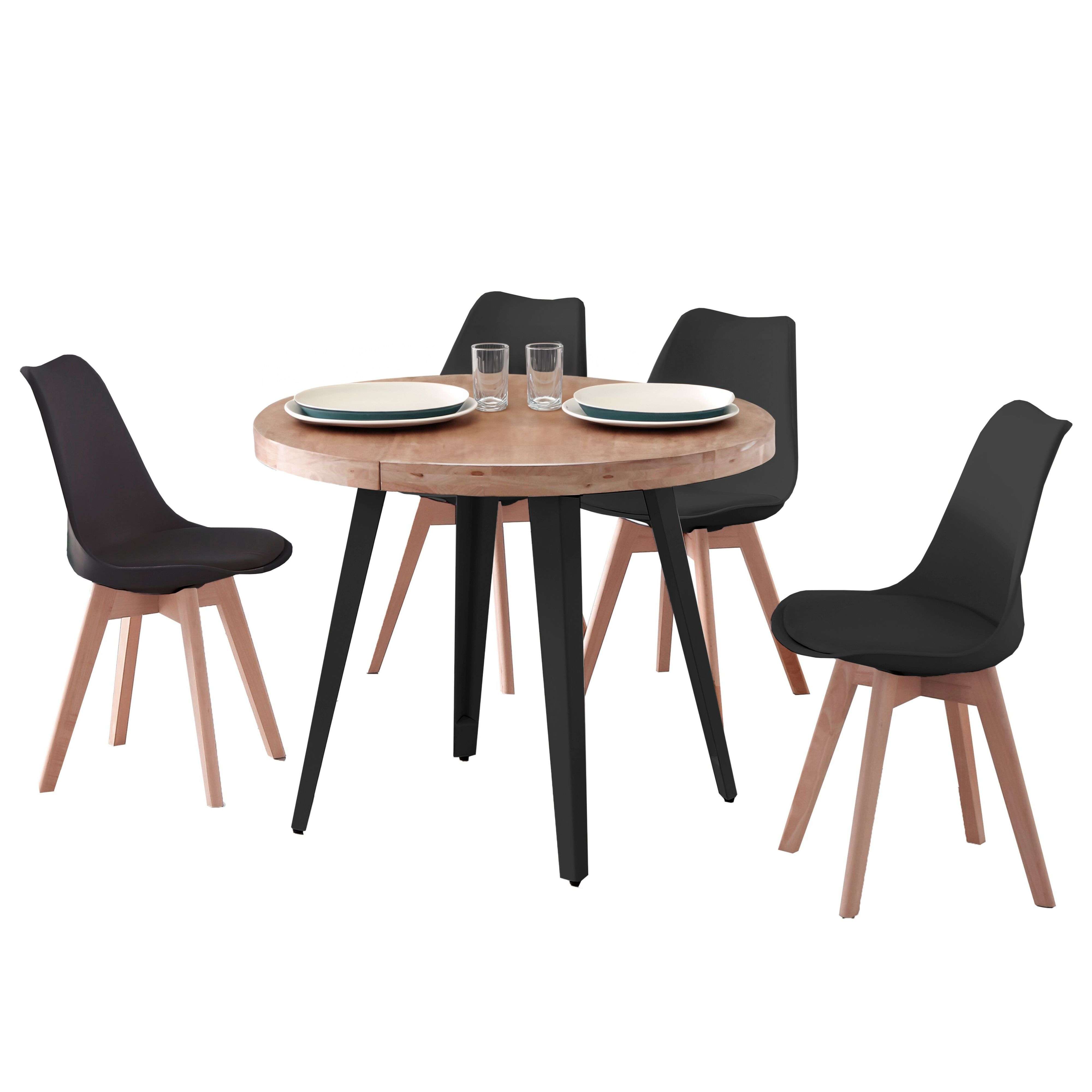 Miroytengo Conjunto de Mesa Extensible Redonda con 4 Sillas en Varios Colores