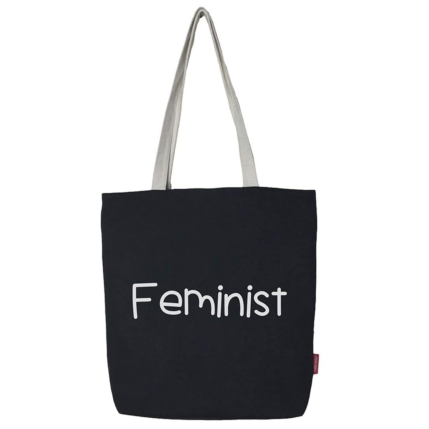 Hello-Bags. Bolso tote bag con cremallera, forro y bolsillo interior. Exterior: Algodón 100%. Incluye sobre kraft de regalo. Modelo FEMINIST. Color: Crudo / Negro. Medidas: 37x38 cm.