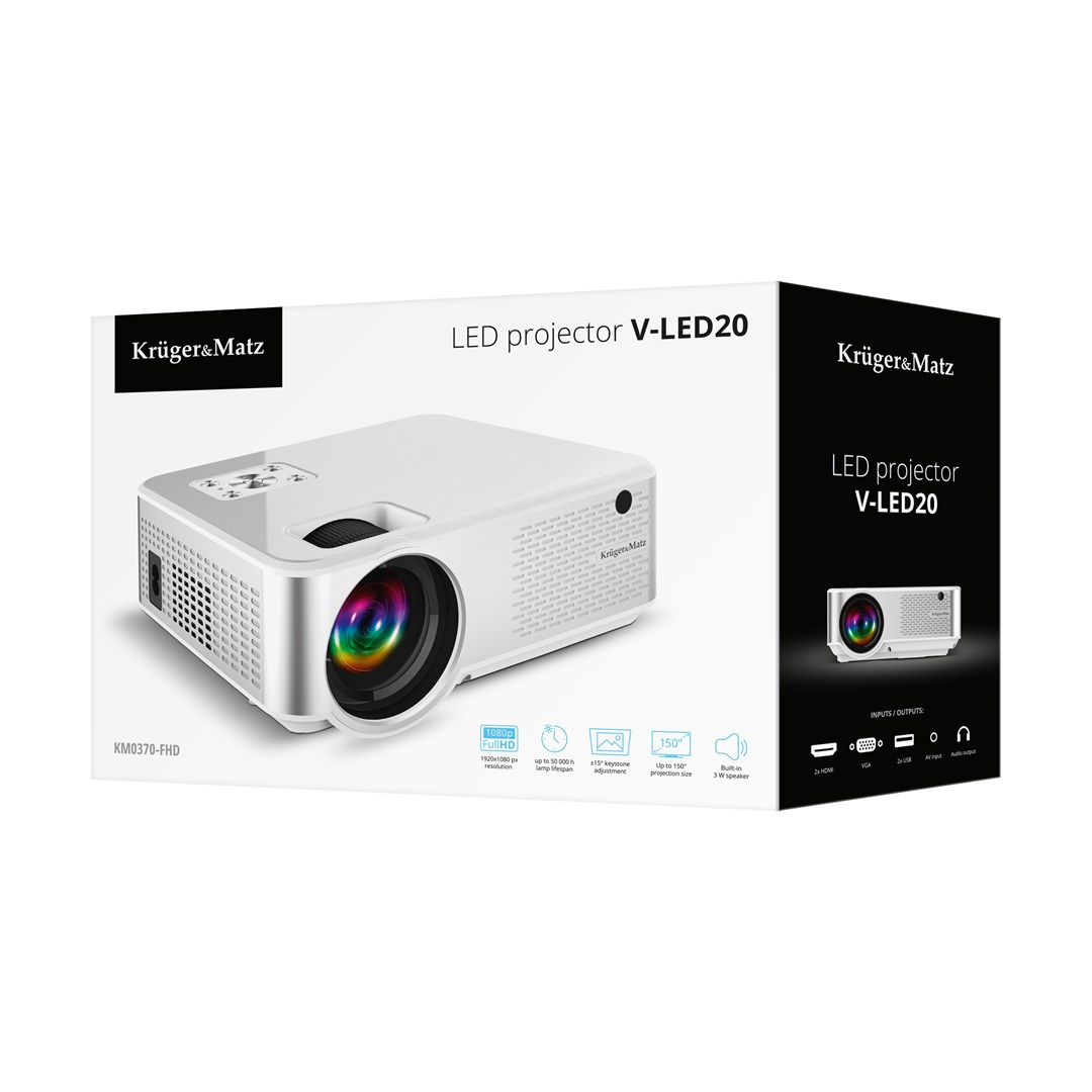 Kruger&Matz Proyector LED Portátil V-LED20 FullHD 1920 x 1080 Pixeles HDMI Bluetooth Altavoz Incorporado KM0370-FHD