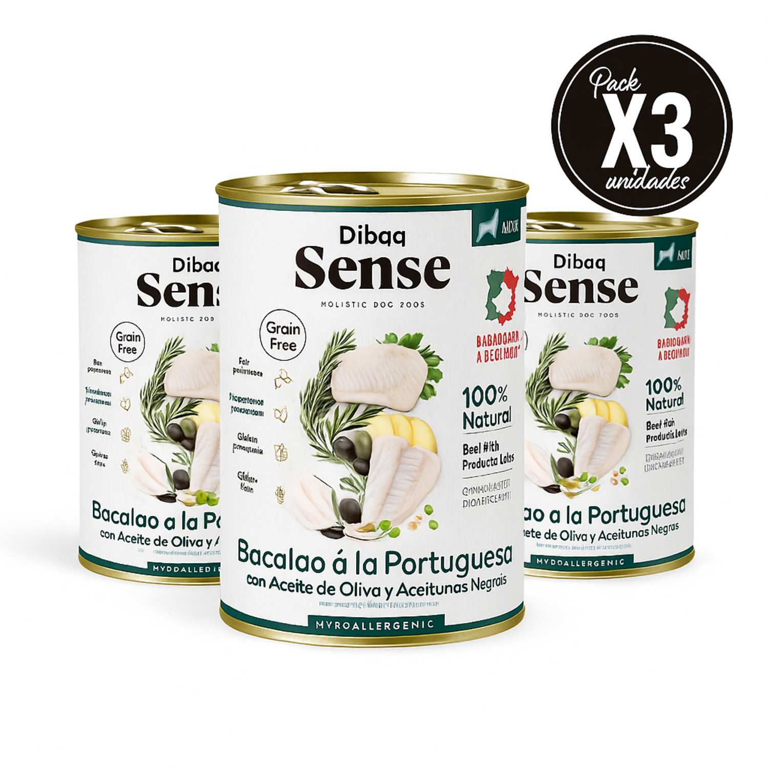 Dibaq Sense Grain Free Bacalao a la Portuguesa, pack 3 uds x 380 gr