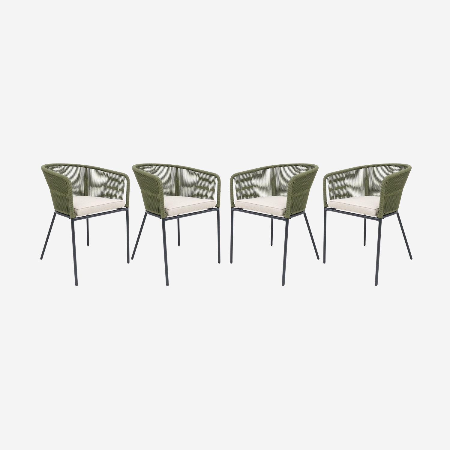 sweeek - Sillón de jardín de cuerda y acero galvanizado, set de 4 , Santos , 56x59x79