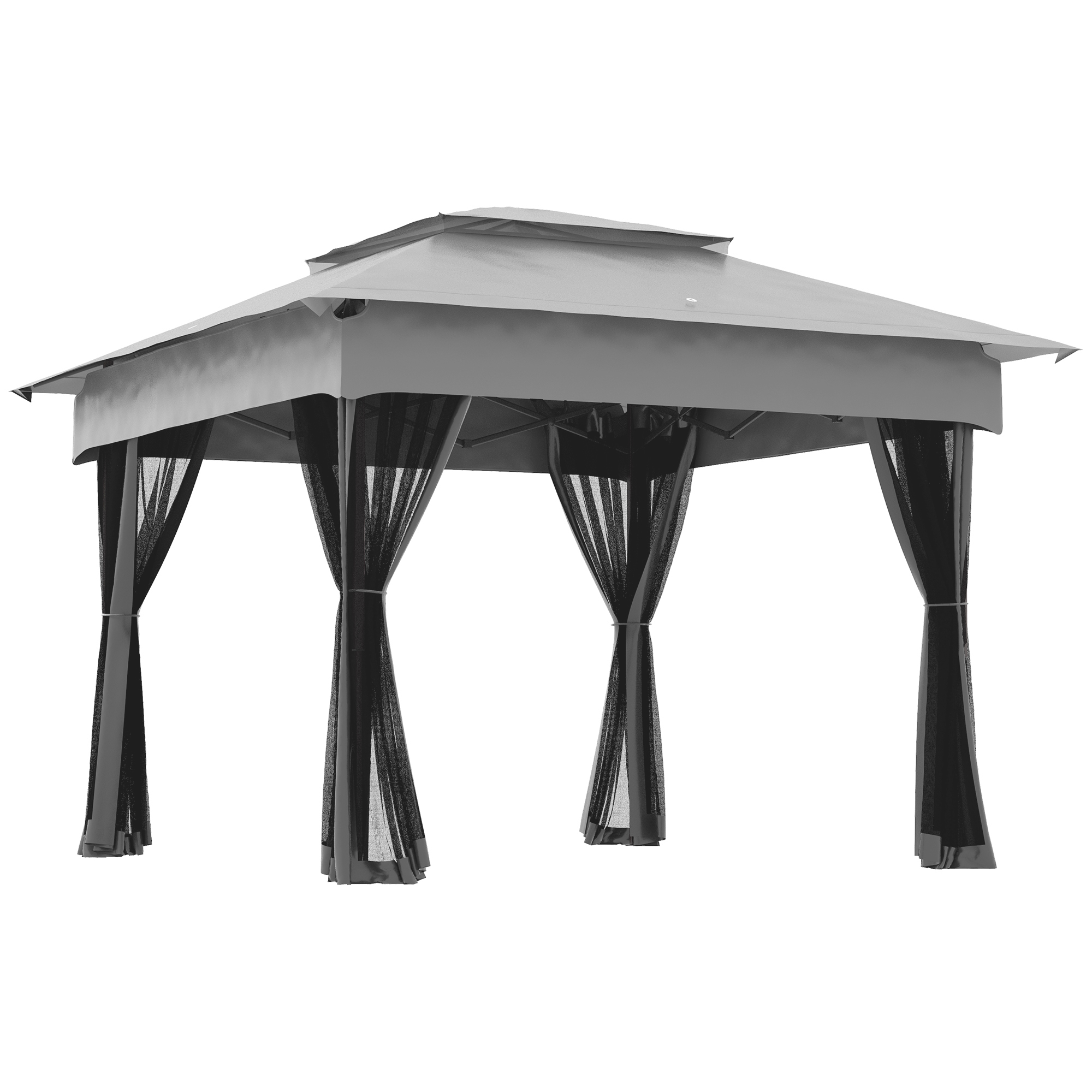 Outsunny Carpa Plegable 3.25x3.25m Gazebo Pabellón Cenador Jardín Doble Techo Mosquitera Bolsa Transporte Marco Acero Tela Poliéster Resistente de Agua