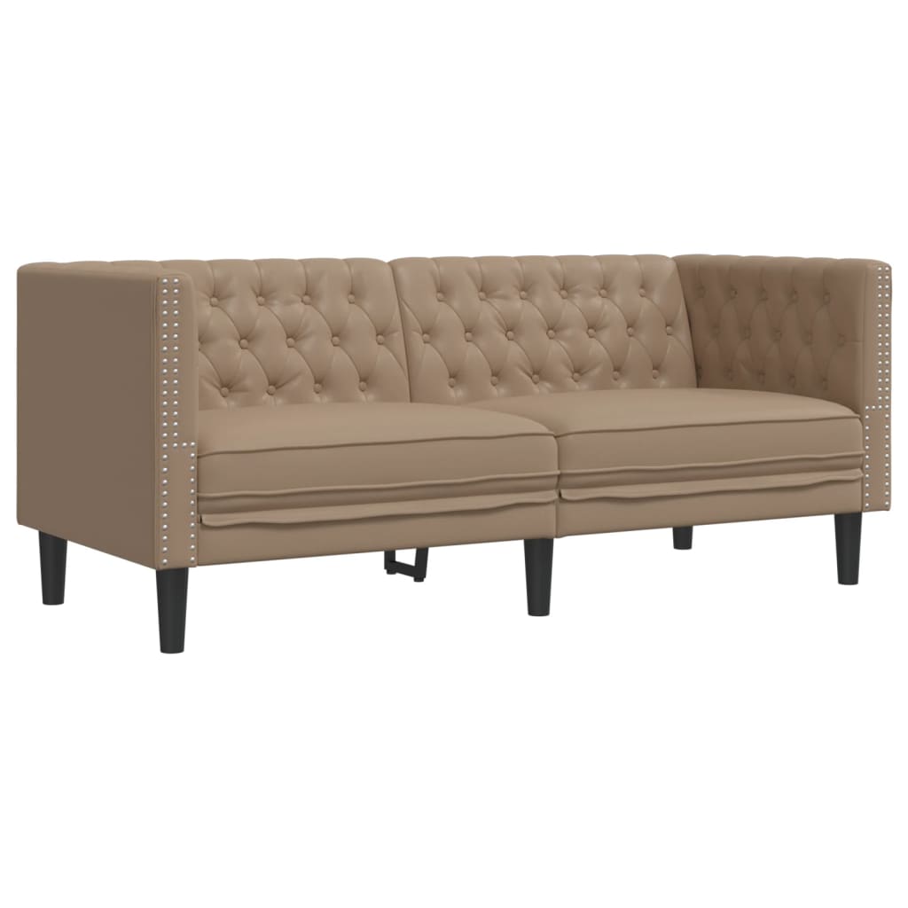 vidaXL Sofá Chesterfield de 2 plazas cuero artificial marrón capuchino