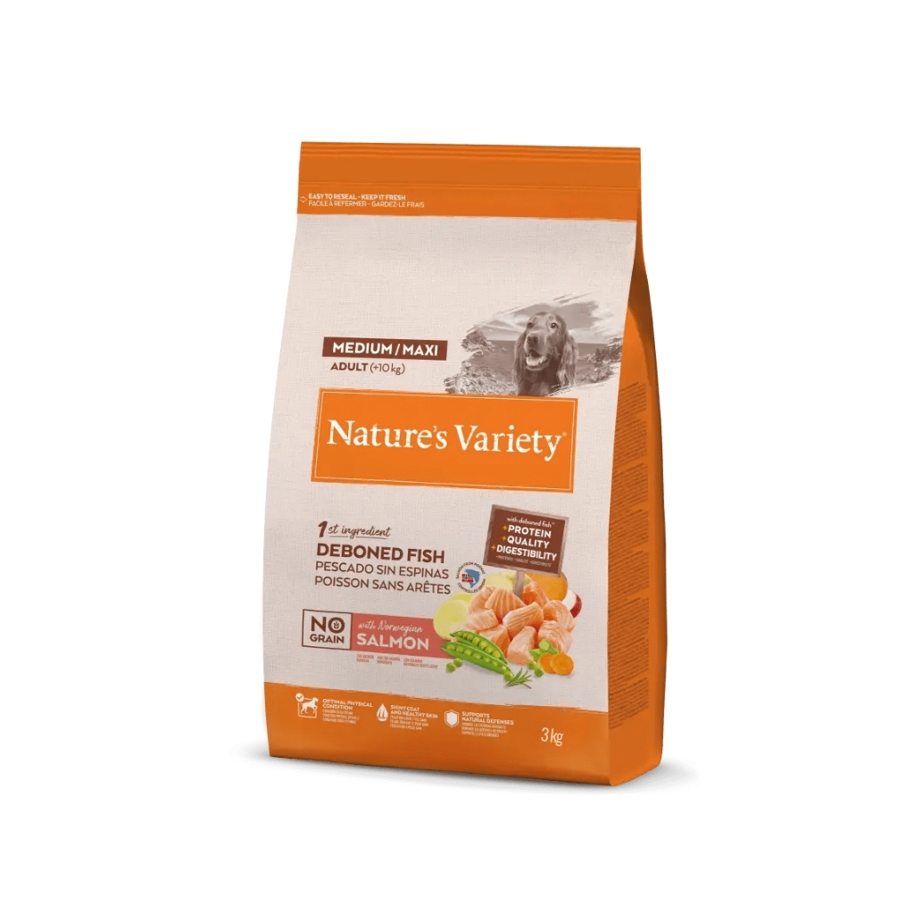 Nature’s Variety – Pienso para perros adultos medianos y grandes Nature’s Variety No Grain salmón.
