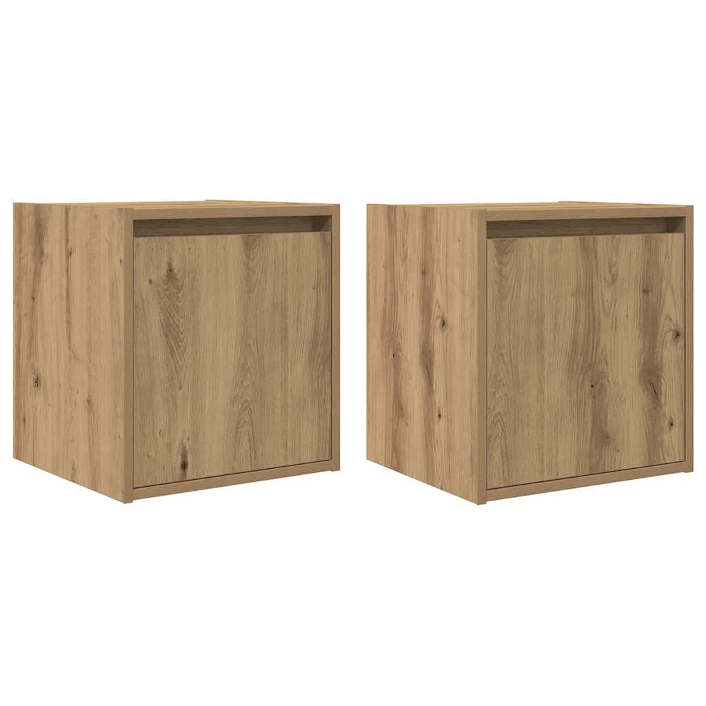 vidaXL Mesillas de noche de pared 2 uds 38x34x40 cm en color Roble ahumado/Madera antigua/Roble artisan y más | cómodas modernas ergonómicas para comedor cocina salón hogar