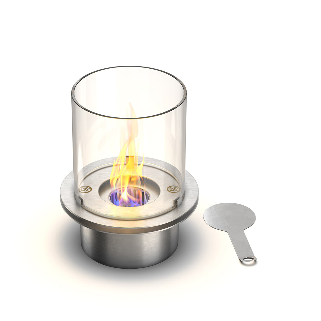 Quemador Redondo con Cristal para chimenea de Bioetanol, biochimenea de inoxable Maple 1,5 Lt D.25