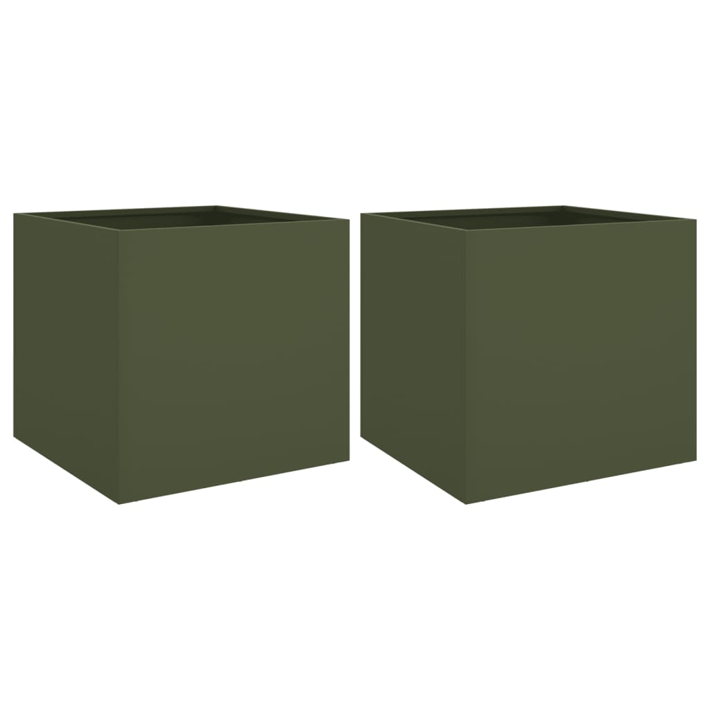 vidaXL Jardineras 2 unidades acero verde oliva 42x40x39 cm