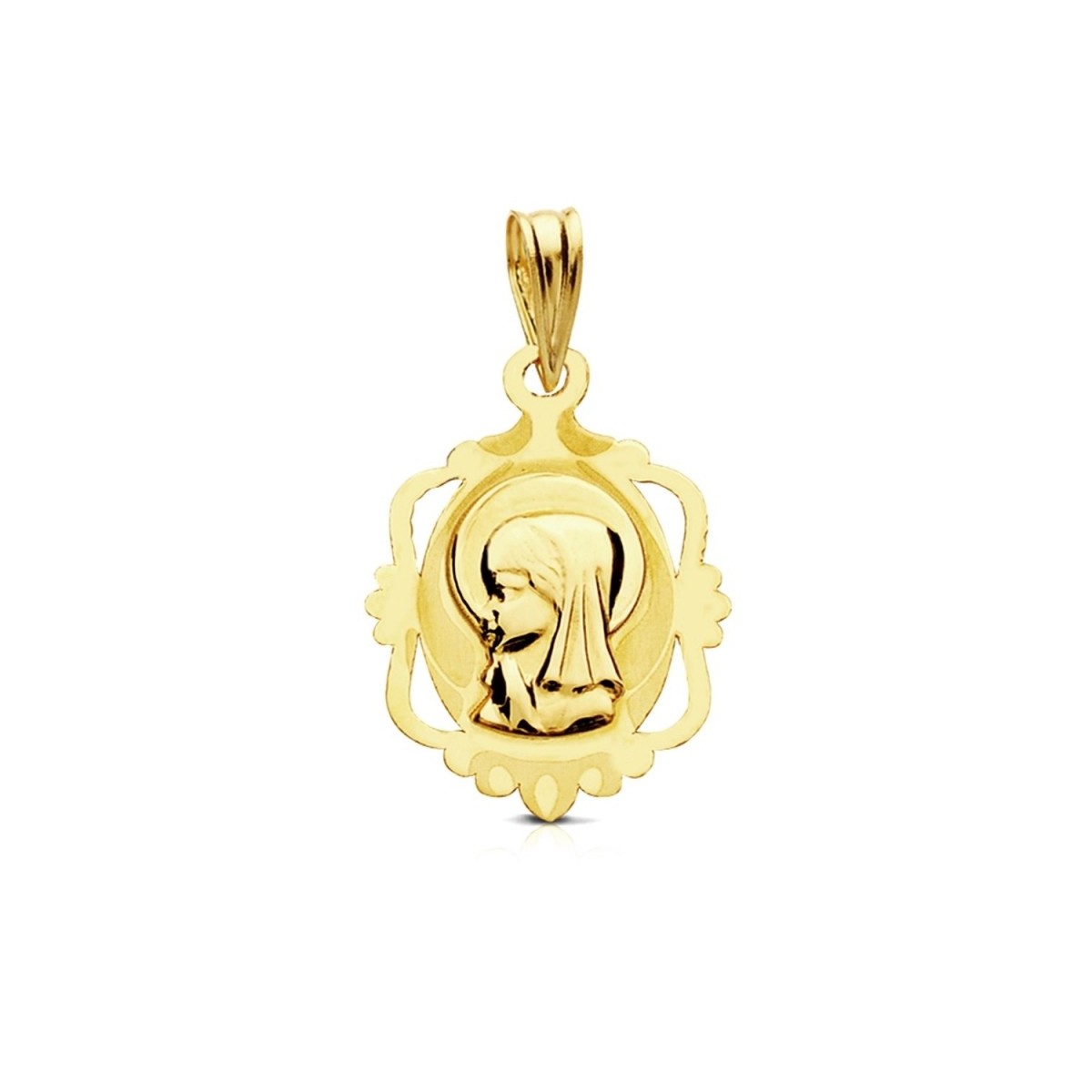 Medalla oro 9k Virgen Niña marco 20mm.