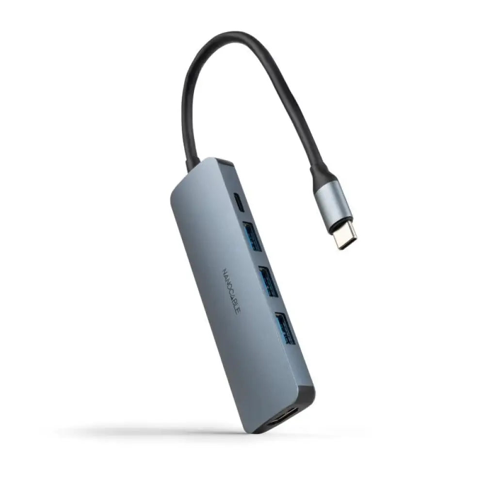Hub USB-C Nanocable 10.16.4605 3xUSB-A 3.0 1xHDMI 4K 1xUSB-C PD 100W Gris Aluminio 18cm