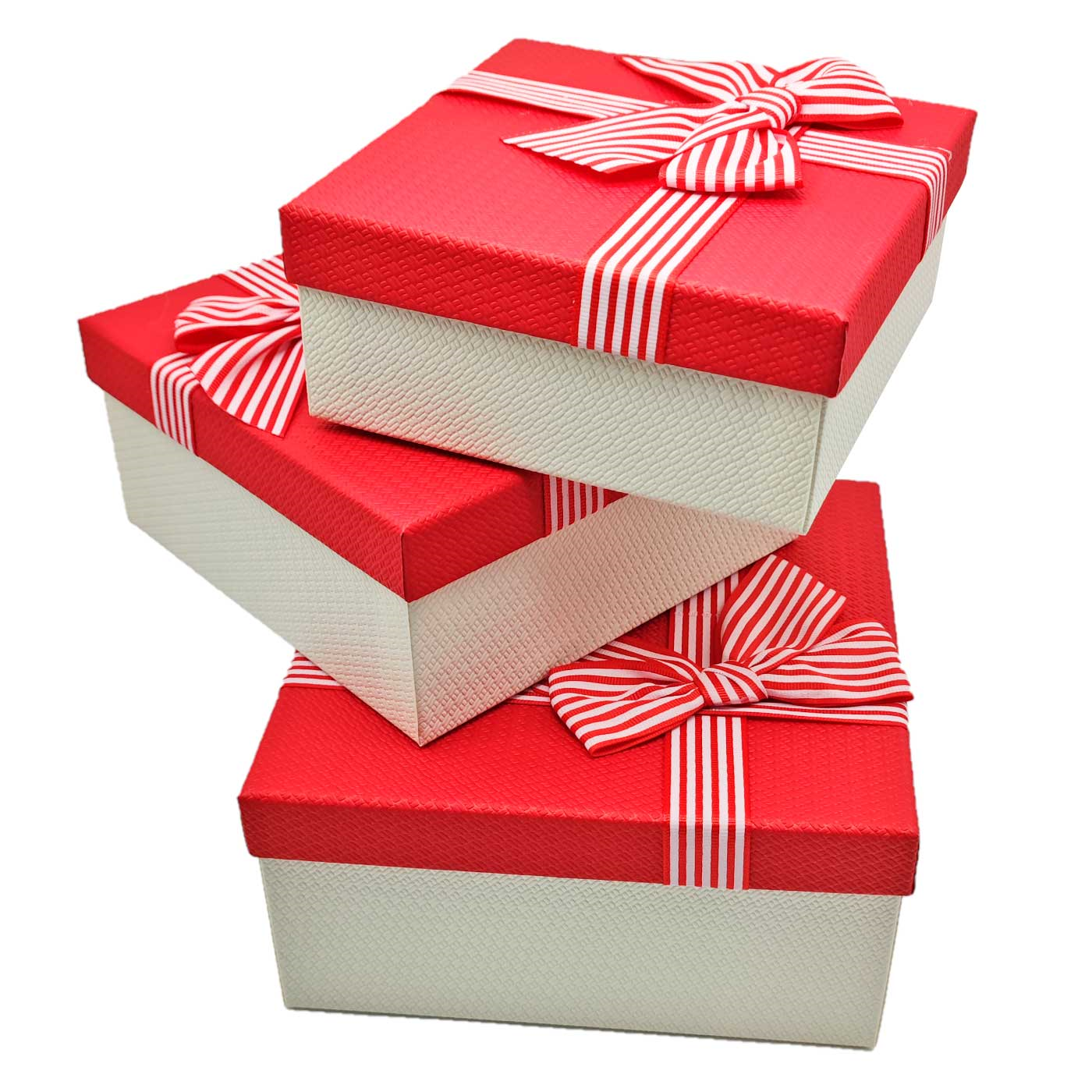 Acan Set de 3 cajas de regalo cuadradas con lazo, 3 tamaños distintos, cajas  decorativas con tapa, presentación para navidad, cumpleaños (Rojo, 19,5 cm,  17,5 cm y 15,5 cm)