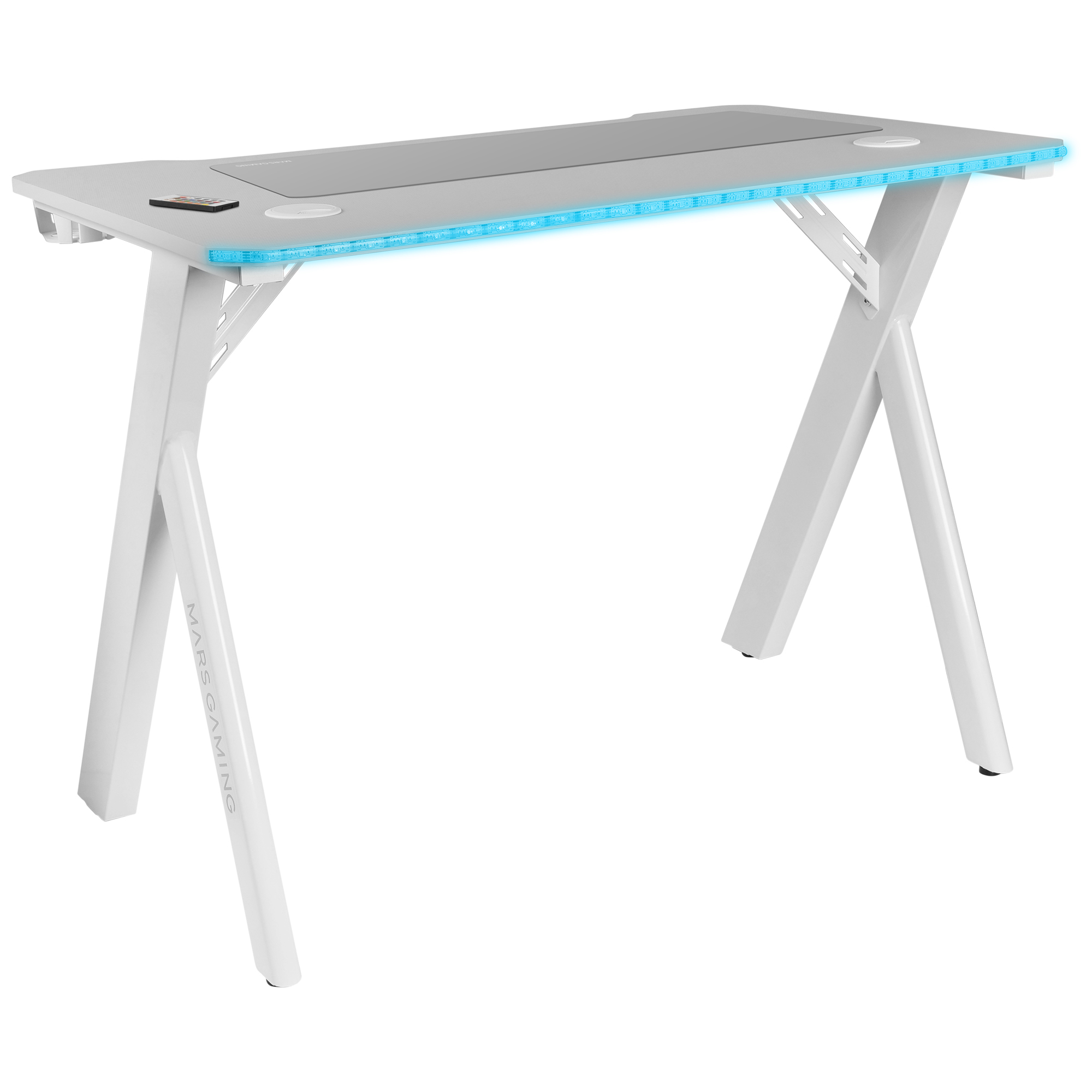 Mars Gaming MGD100RGB Mesa Gaming RGB Alfombrilla XXL Soporte Cascos + Botella 100x60cm Blanco