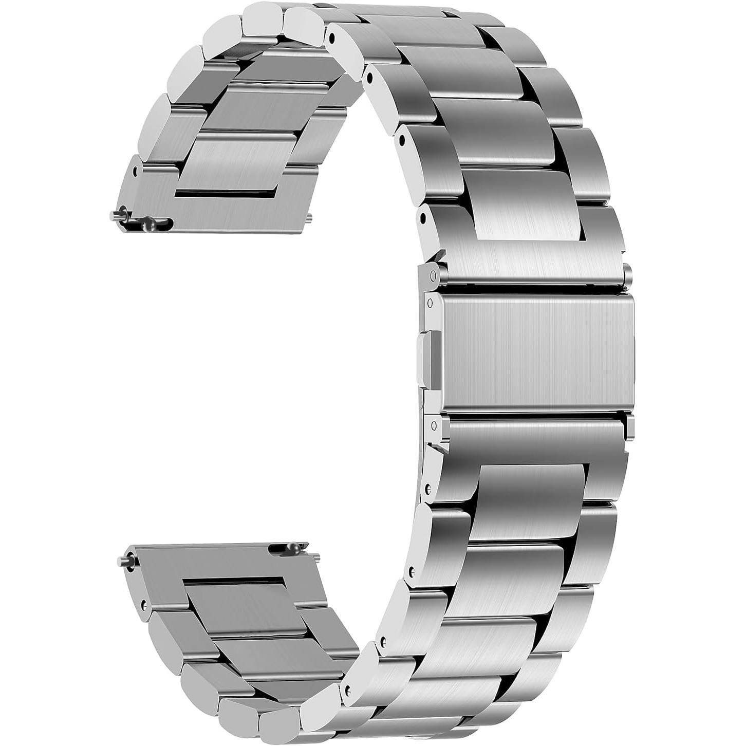 Correa de reloj, correas de reloj de metal para hombres y mujeres, correa de reloj inteligente para correa de reloj de 20 mm con liberación rápida, color plateado