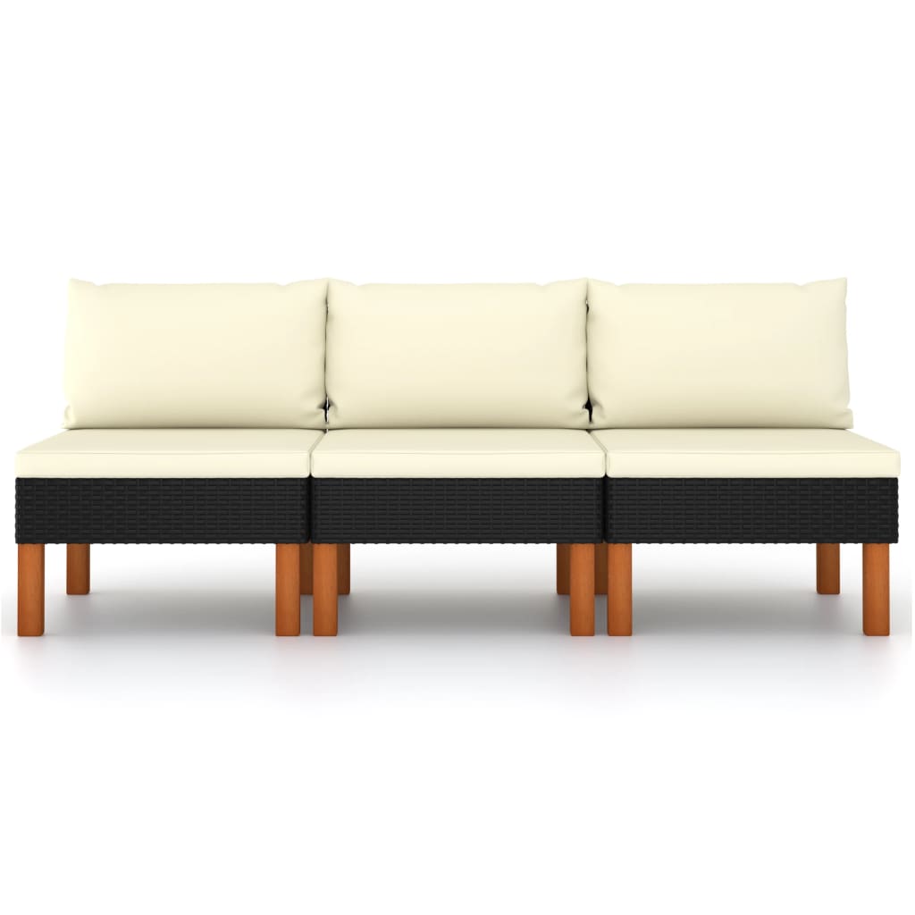 vidaXL Sofás centrales 3 uds ratán sintético y madera de eucalipto