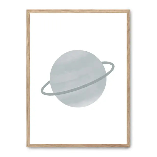 Cuadro saturn 30x40cm, Póster impreso en papel de primera calidad de 180gr, montado sobre marco de madera MDF acabado roble., Infantil - Bebé