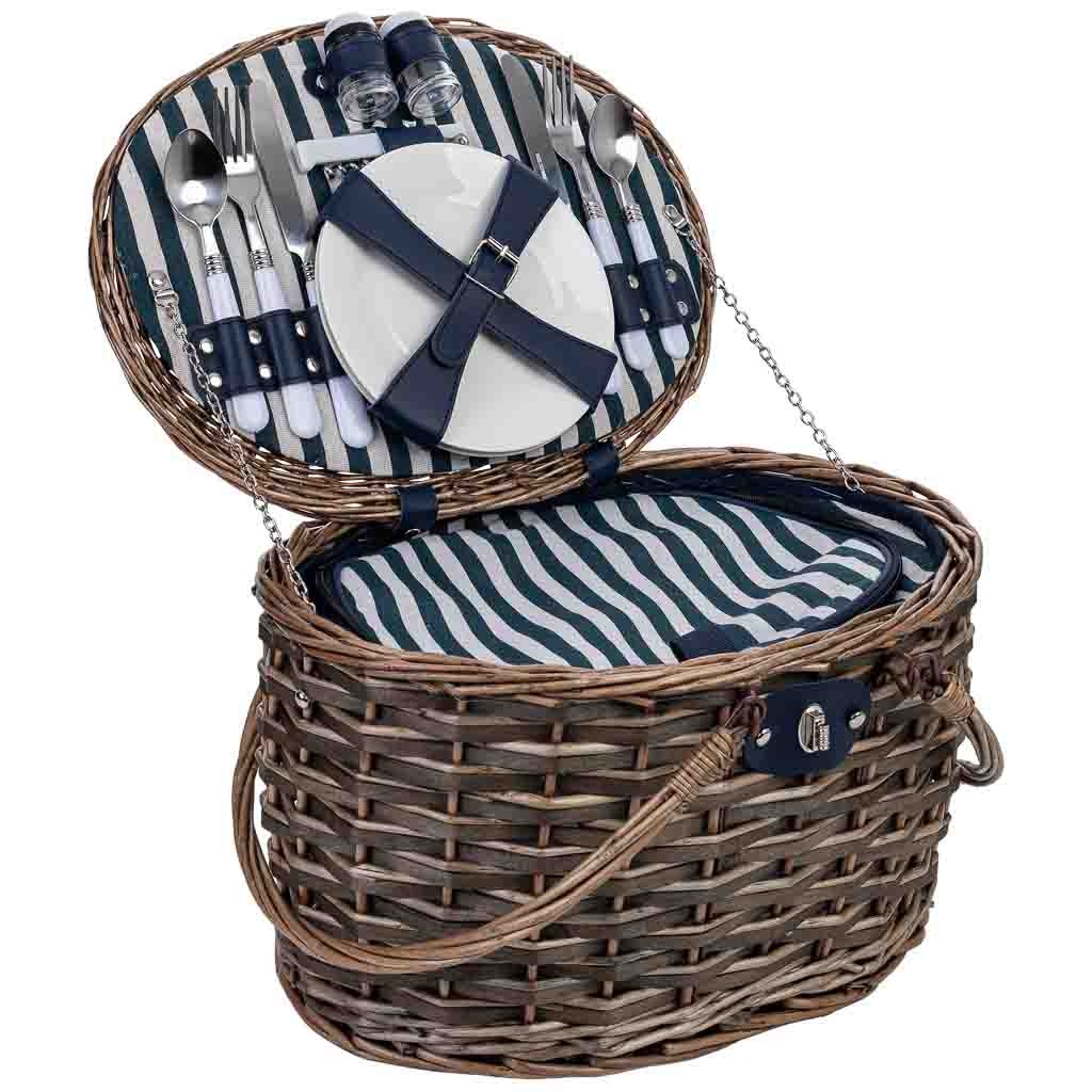Wonderlust Deco - Cesta de picnic 2 servicios marrón oscuro 40x28x25 cm Marrón oscuro 40x28x25h cm