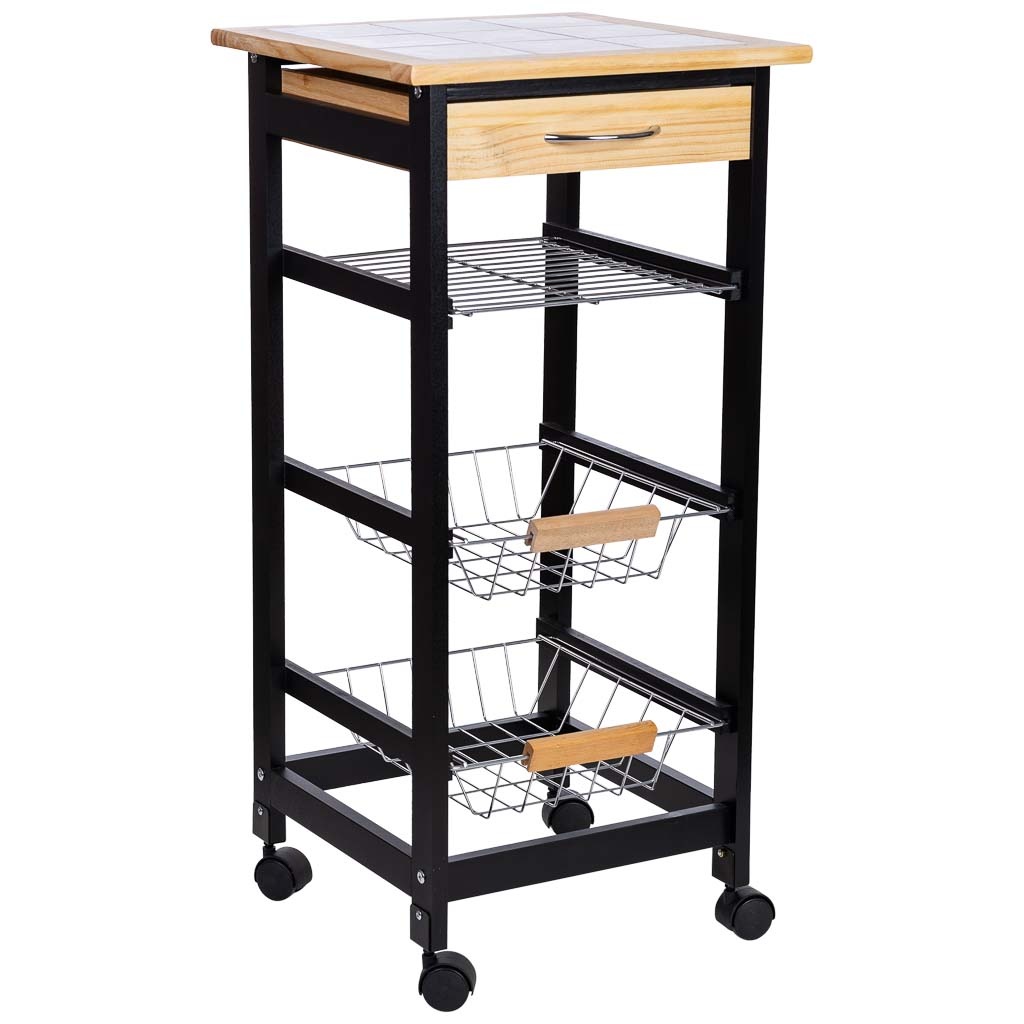 Wonderlust Deco - Carro de cocina de madera37x37x79h cm Negro 37x37x79h cm