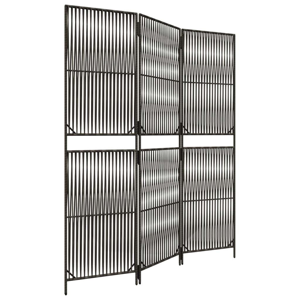 vidaXL Biombo de 3 paneles ratán sintético gris