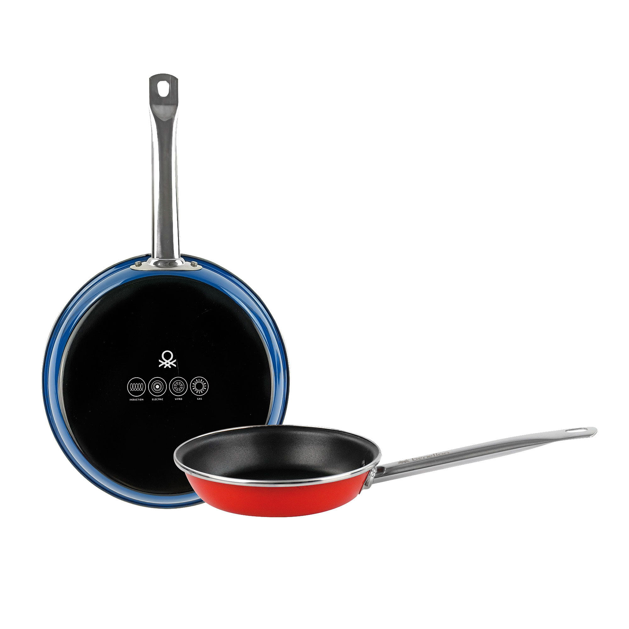 Set 2pc sartén (20cm azul + 24cm rojo) acero esmaltado, aptas para inducción, colección Rainbow CASA BENETTON