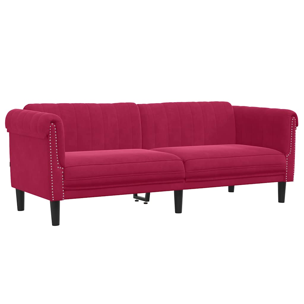 vidaXL Sofá de 3 plazas terciopelo rojo tinto