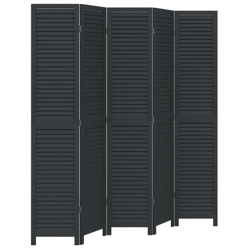 vidaXL Biombo separador de 5 paneles madera maciza Paulownia negro