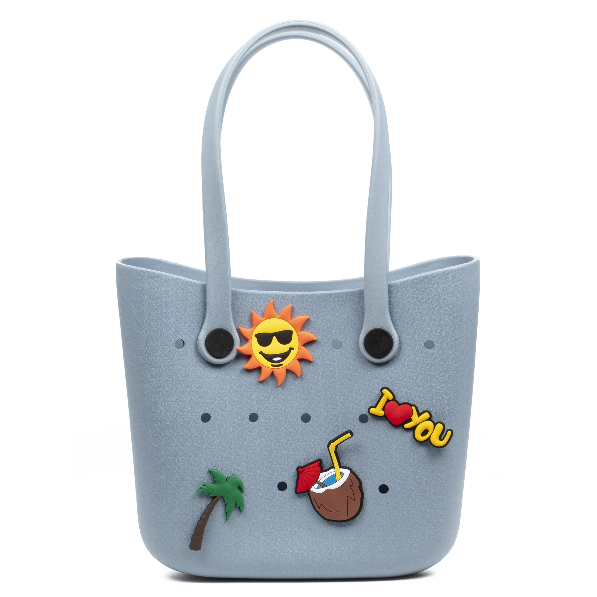 LIBELULLA. VillaPoma bolso Shopper de playa , de goma EVA con asas largas y charm decorativos