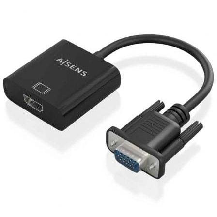 Cable Conversor Aisens A115-0873/ VGA Macho/ HDMI Hembra - Jack 3.5 Hembra - MicroUSB / 20cm/ Negro