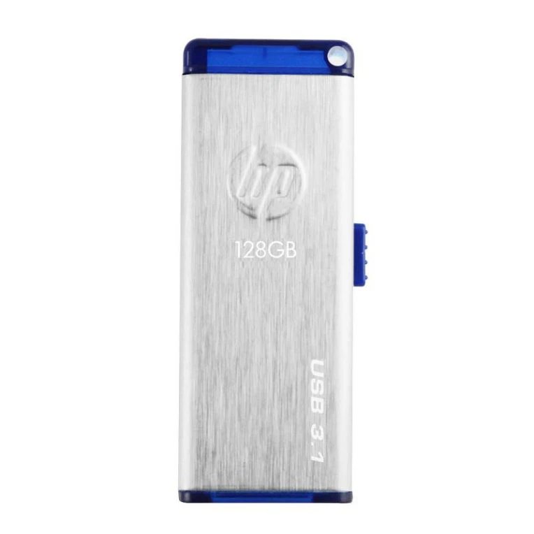 HP - Memoria USB HPFD730W-128 de 128 GB con velocidad USB 3.2 Gen 1 (hasta 140 MB/s), acabado inoxidable azul y mecanismo deslizable sin tapa