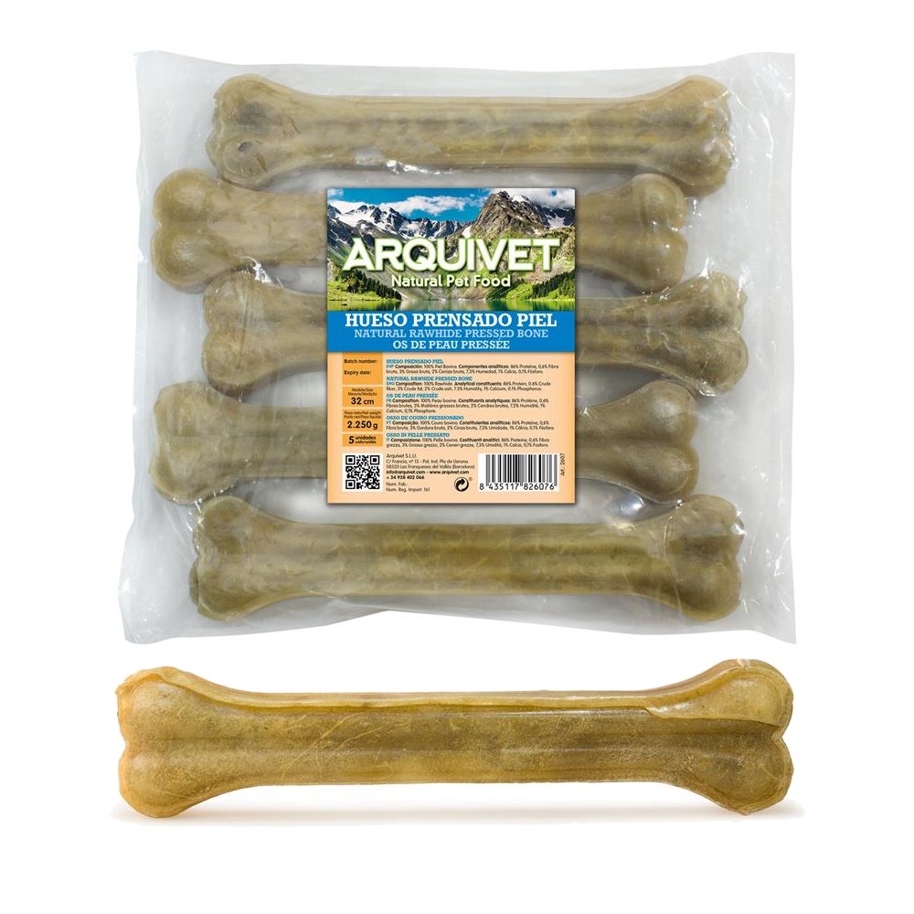 Huesos para Perros, 5 unidades de 32 cm, Arquivet, Huesitos Vacuno de piel prensado , Snack delicioso