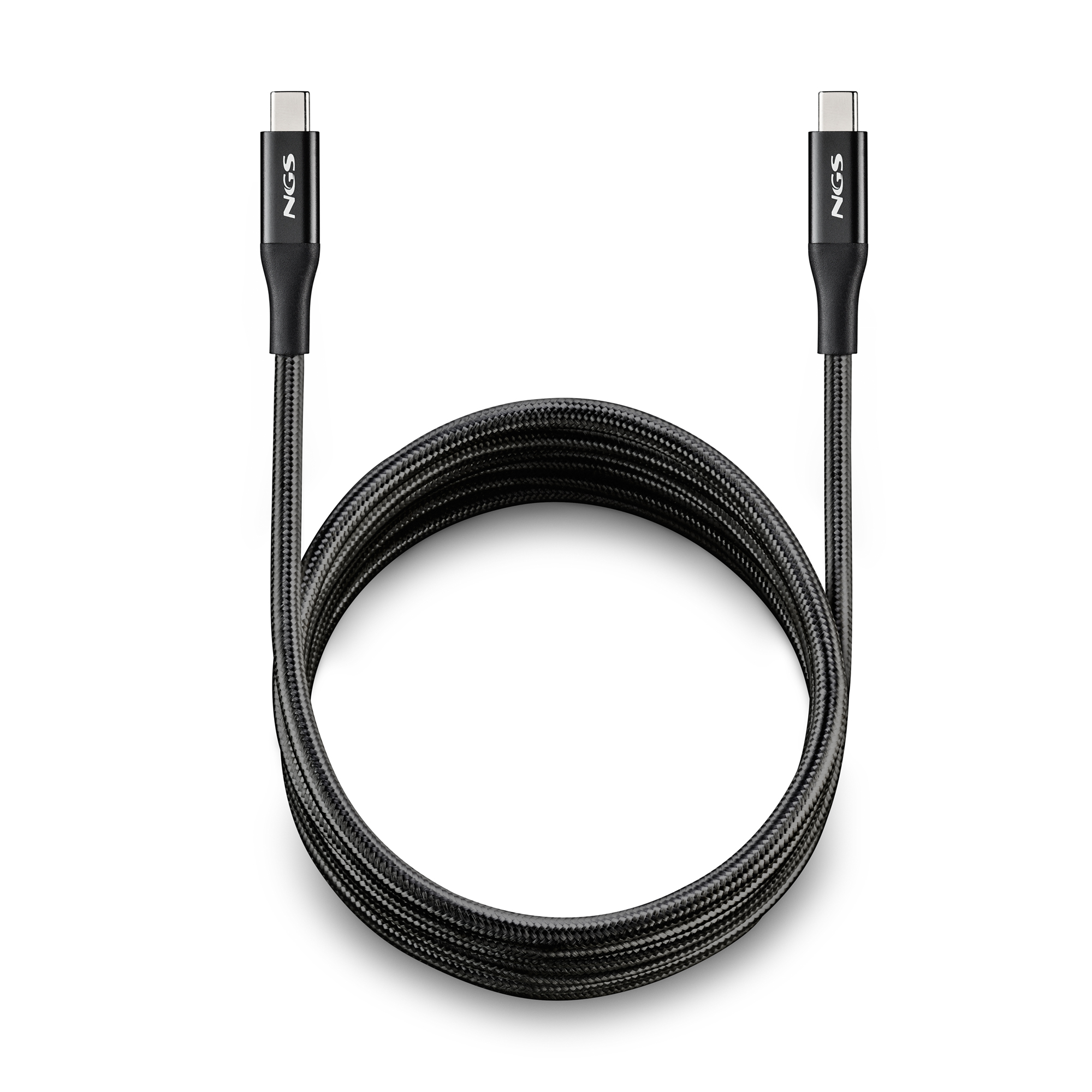 NGS KNOT 240W-2: Cable USB C a tipo C de 2m de longitud para carga rápida de dispositivos de hasta 240W. Nylon trenzado. Gran compatibilidad. Negro.