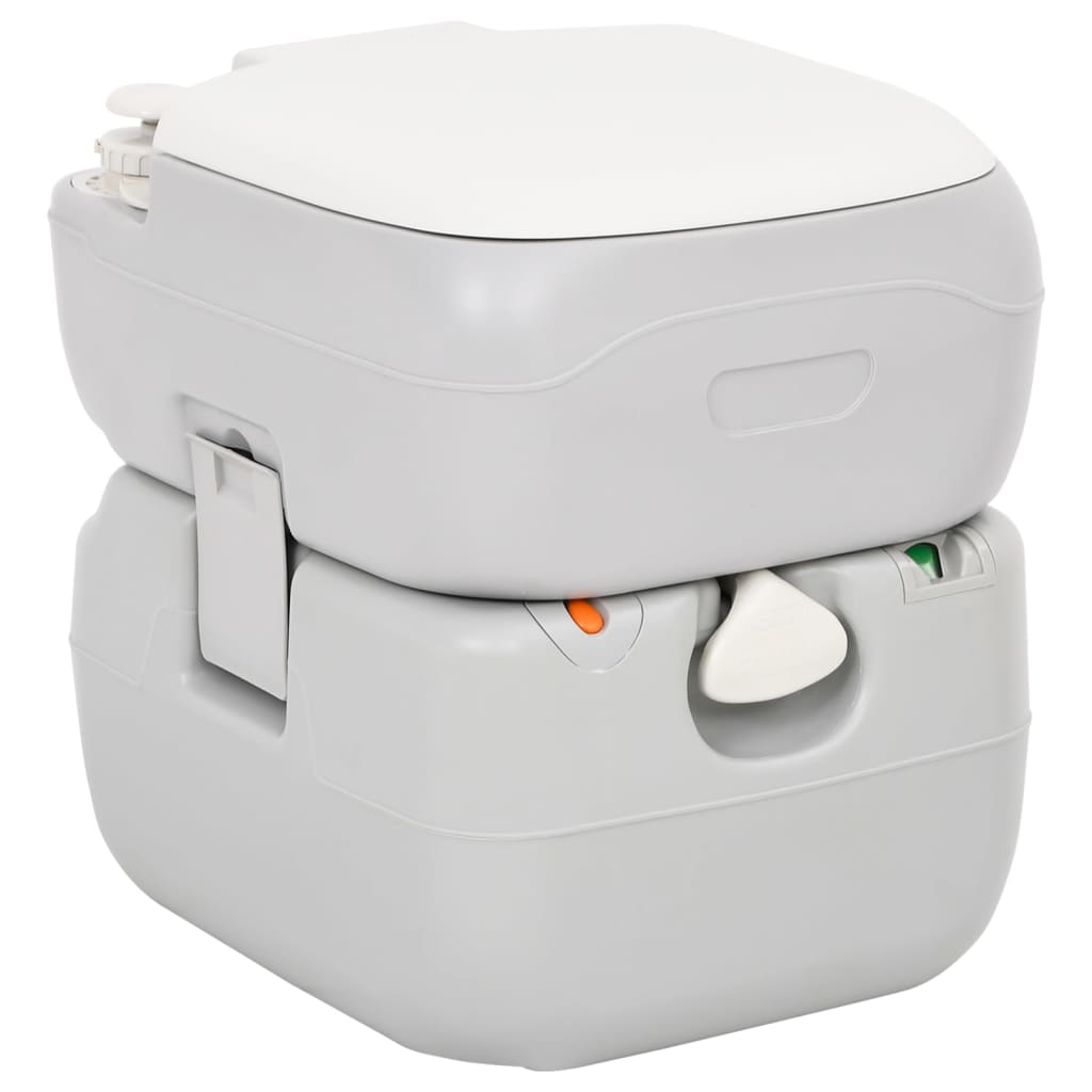 vidaXL Inodoro de camping portátil HDPE gris y blanco 22+12 L