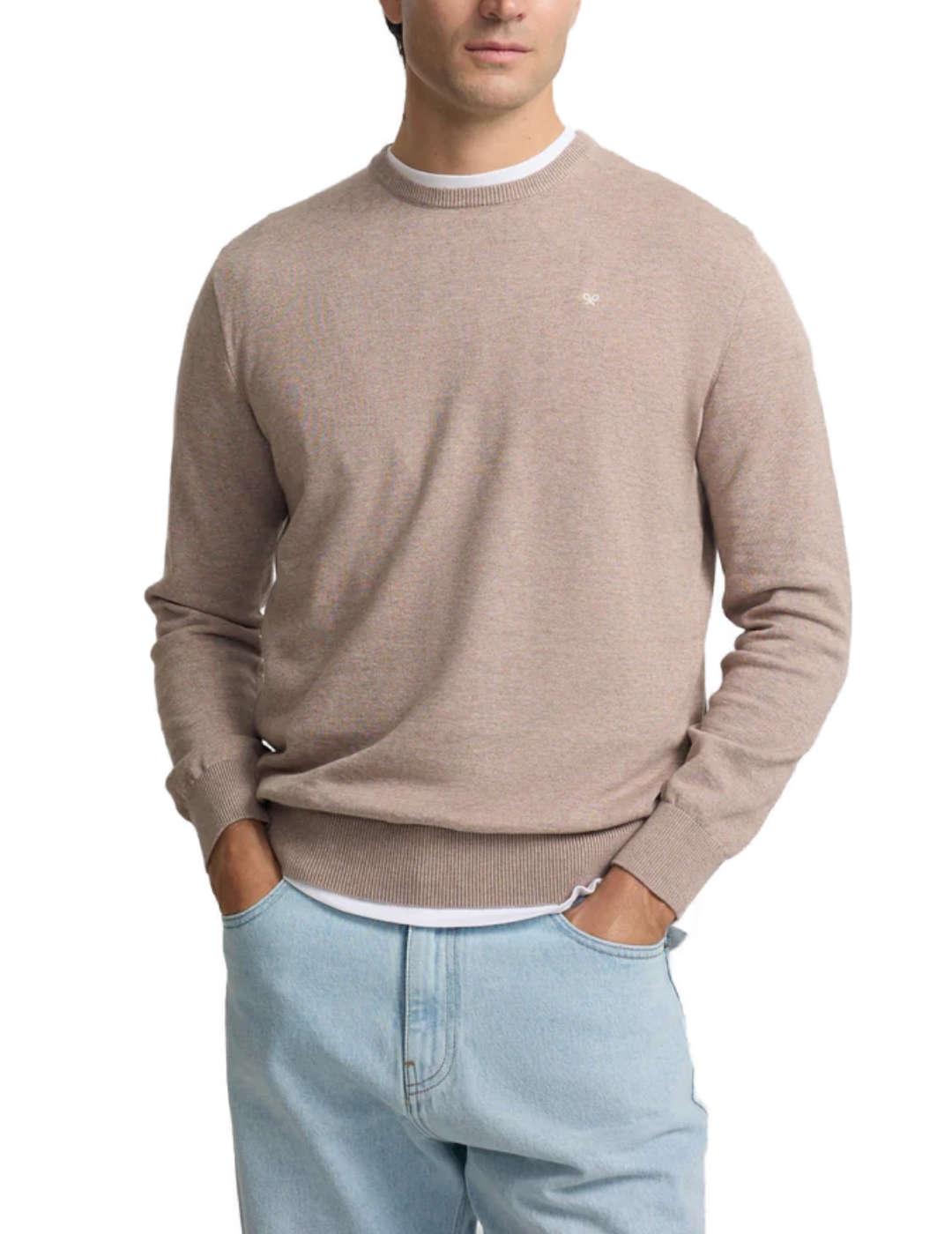 Jersey Silbon liso básico cuello caja crema de hombre